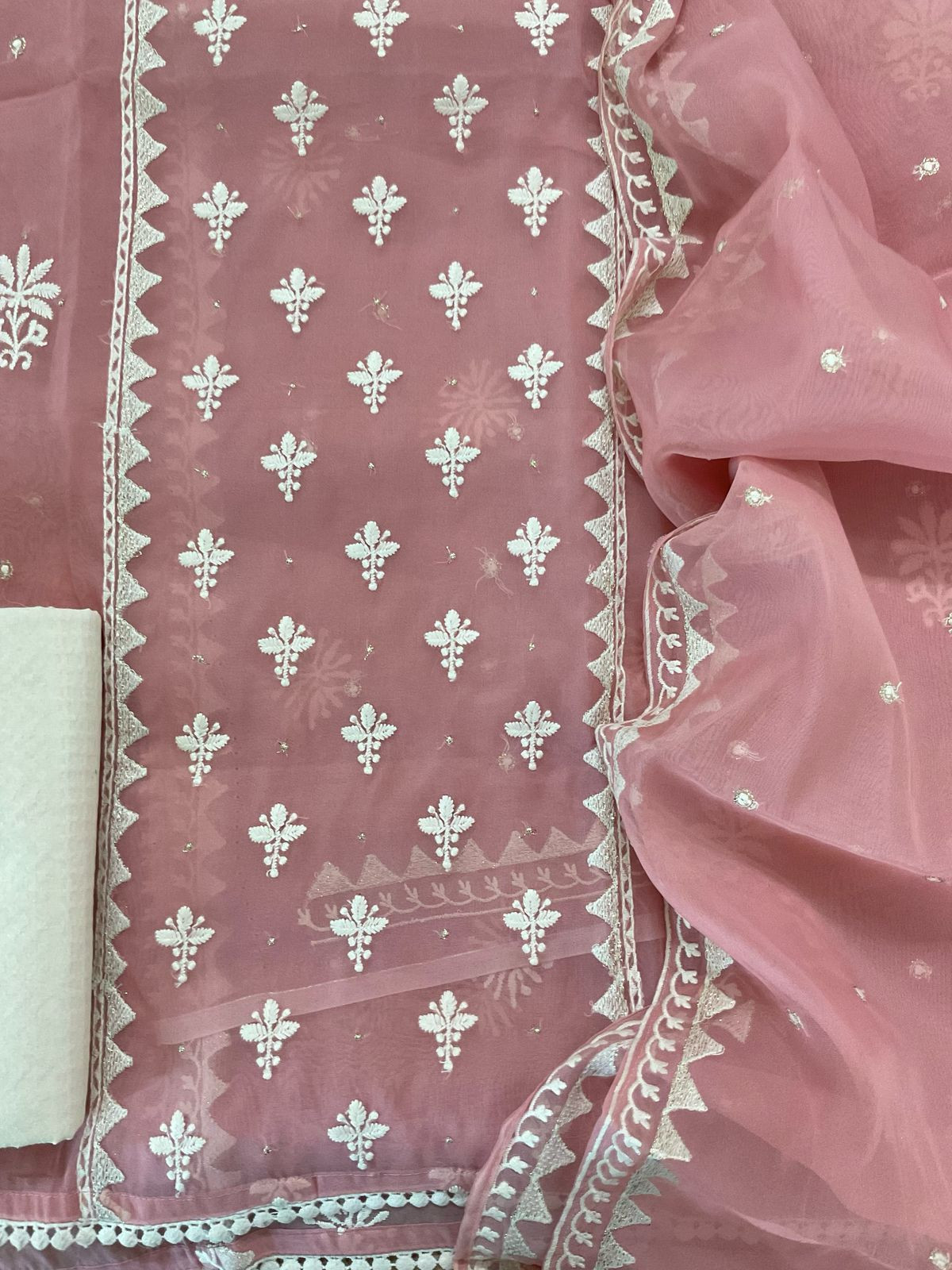 Soft Fine Organza Embroidered Suit - Pink