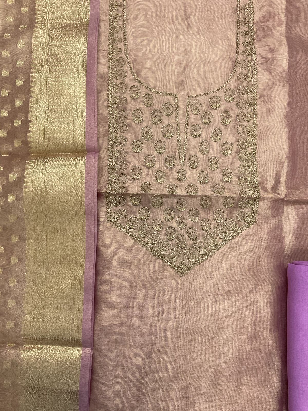 Soft Tissue Organza Embroidered Suit - Purple