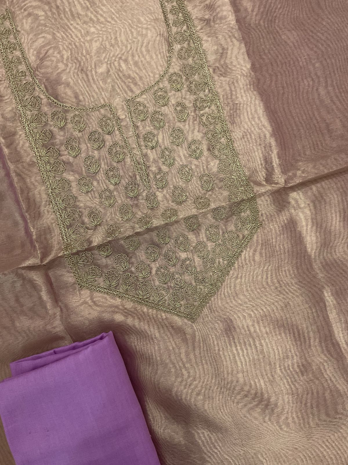 Soft Tissue Organza Embroidered Suit - Purple