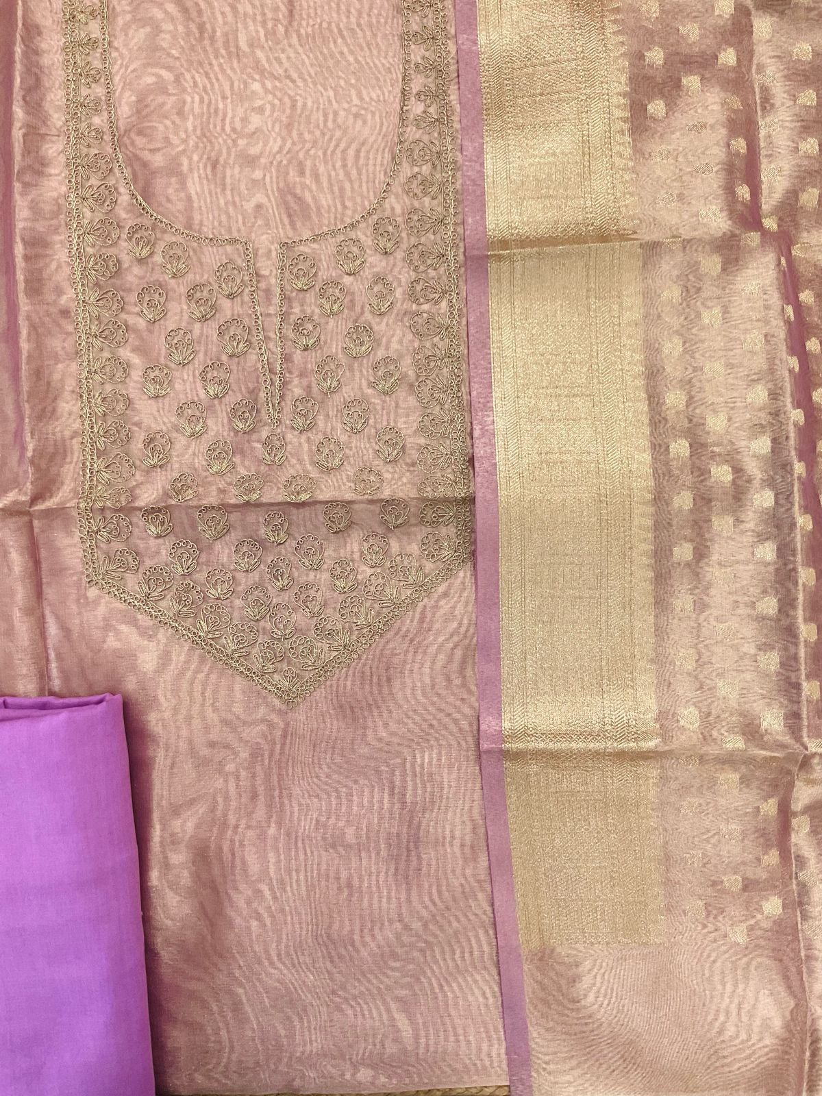 Soft Tissue Organza Embroidered Suit - Purple