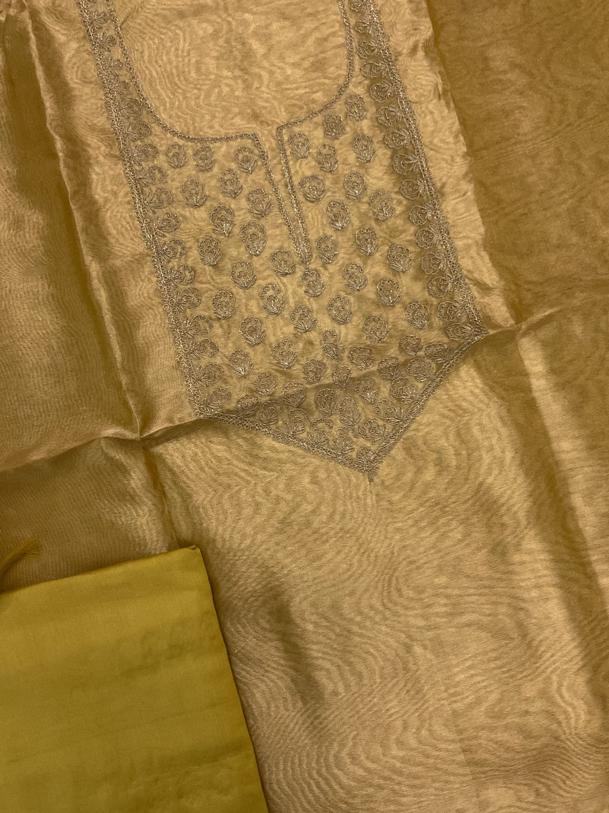 Soft Tissue Organza Embroidered Suit - Yellow