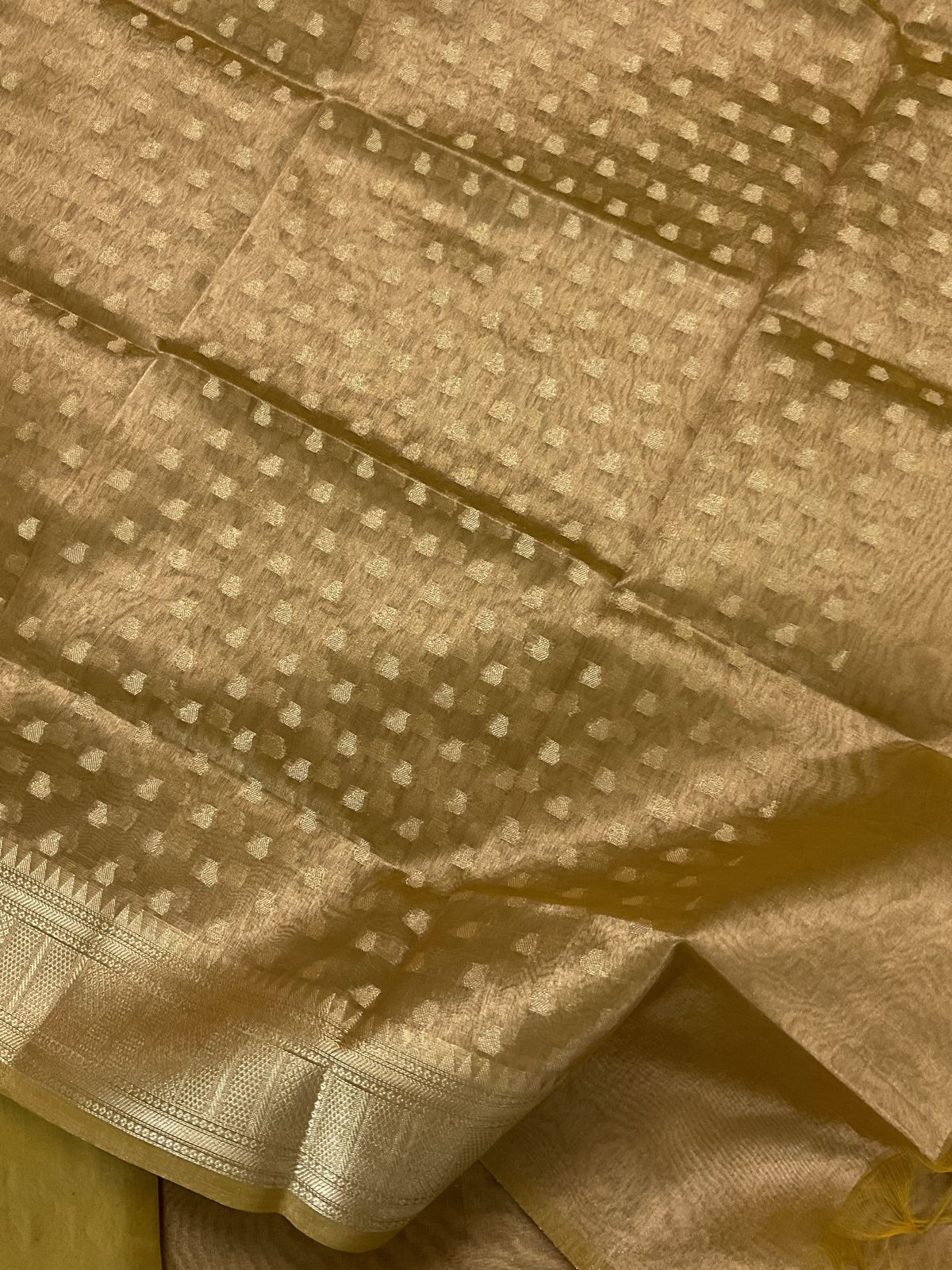 Soft Tissue Organza Embroidered Suit - Yellow