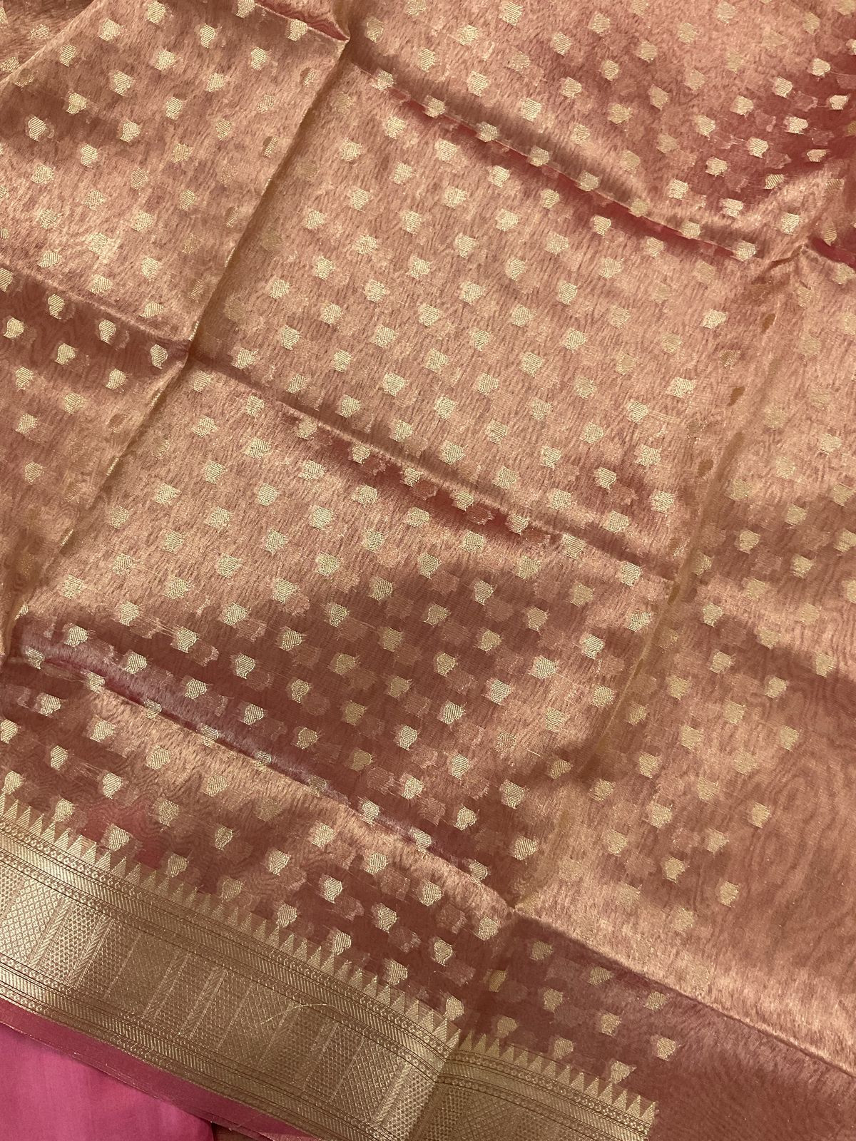 Soft Tissue Organza Embroidered Suit - Peach