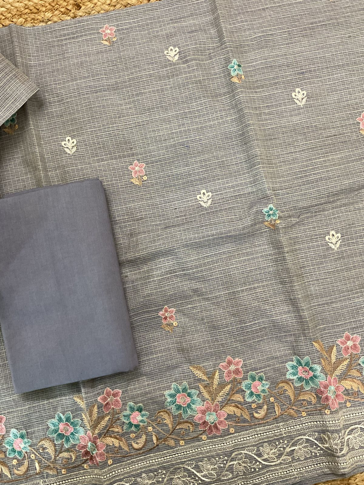 Soft Kota Silk Embroidered Suit - Lilac