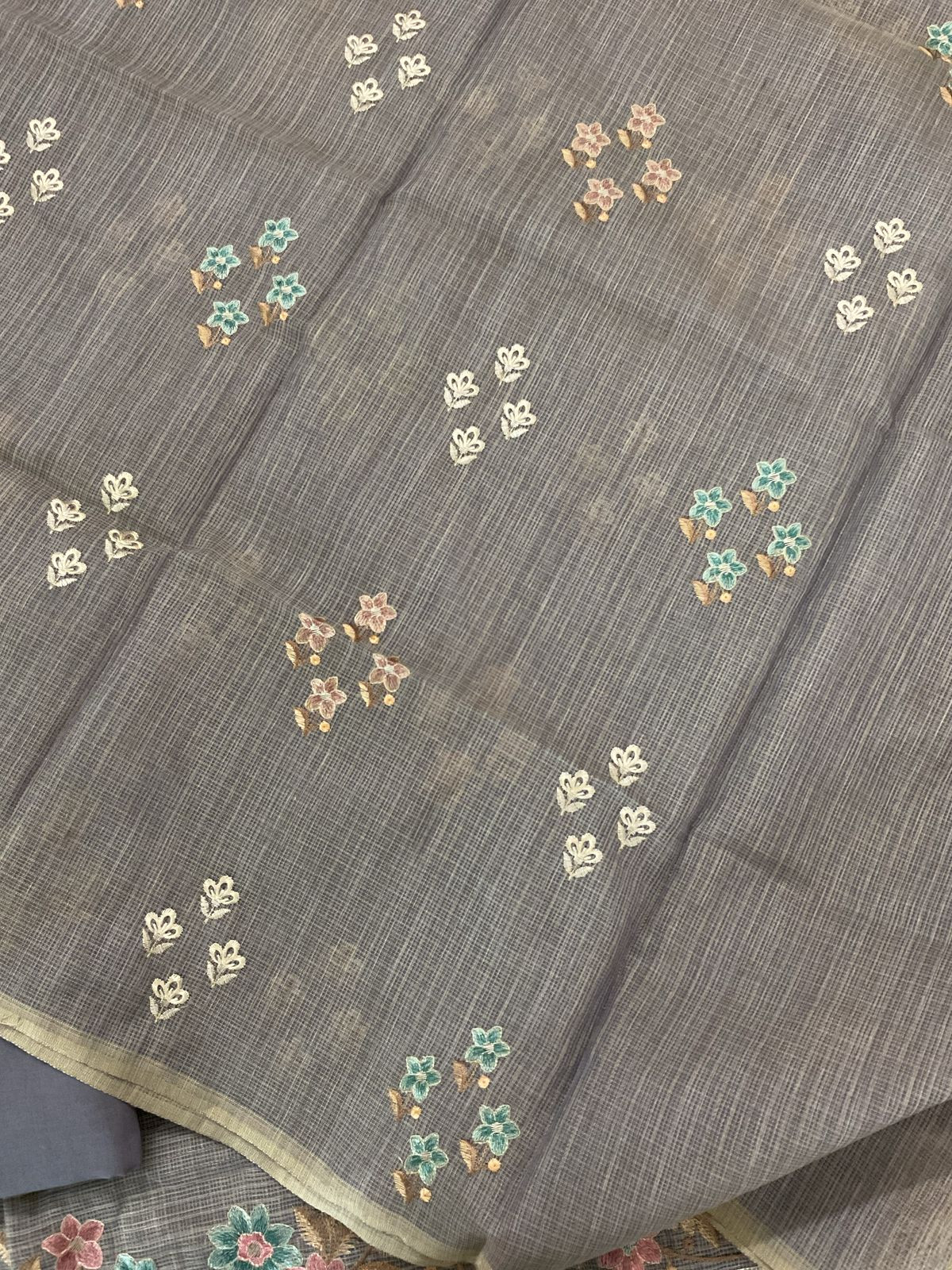 Soft Kota Silk Embroidered Suit - Lilac