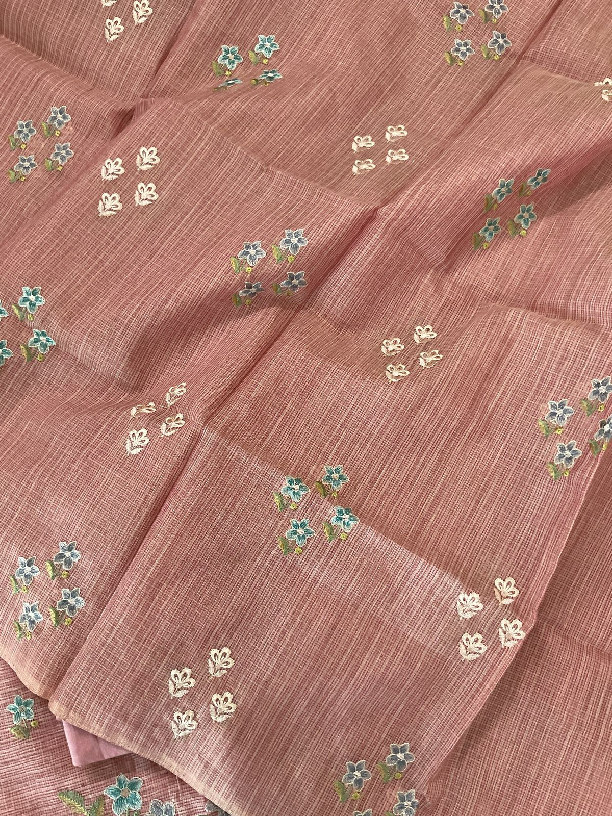 Soft Kota Silk Embroidered Suit - Peach