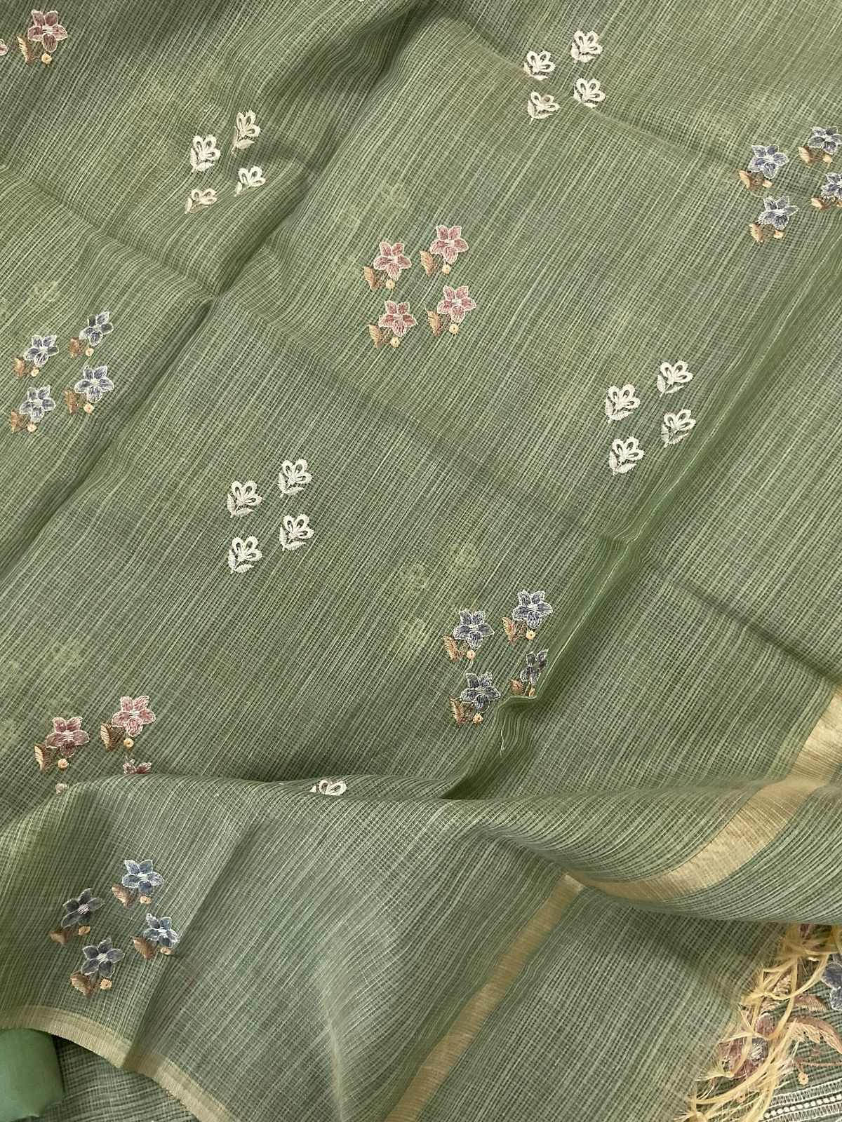 Soft Kota Silk Embroidered Suit - Green