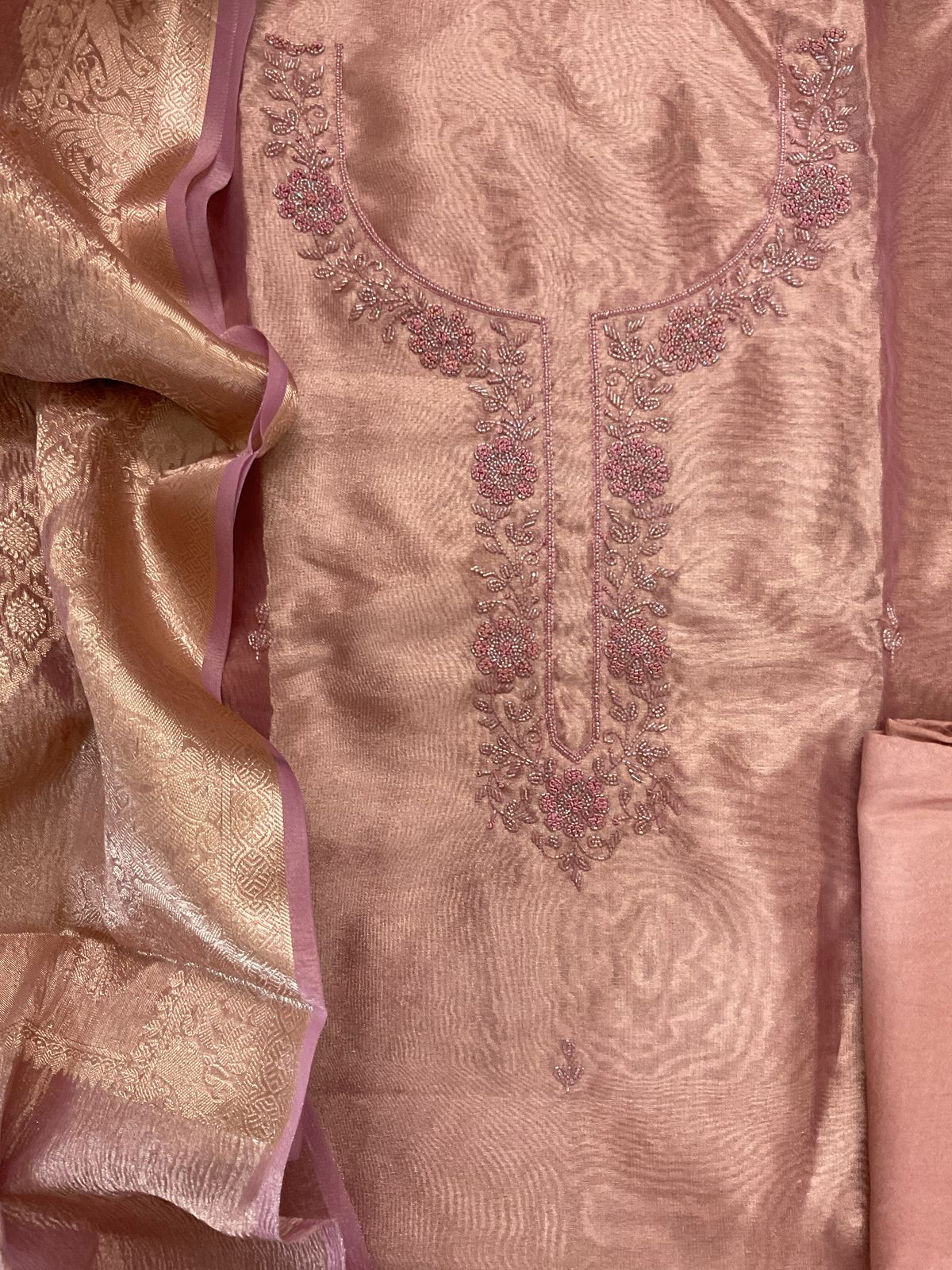 Soft Tissue Organza Embroidered Suit - Pinkish Purple