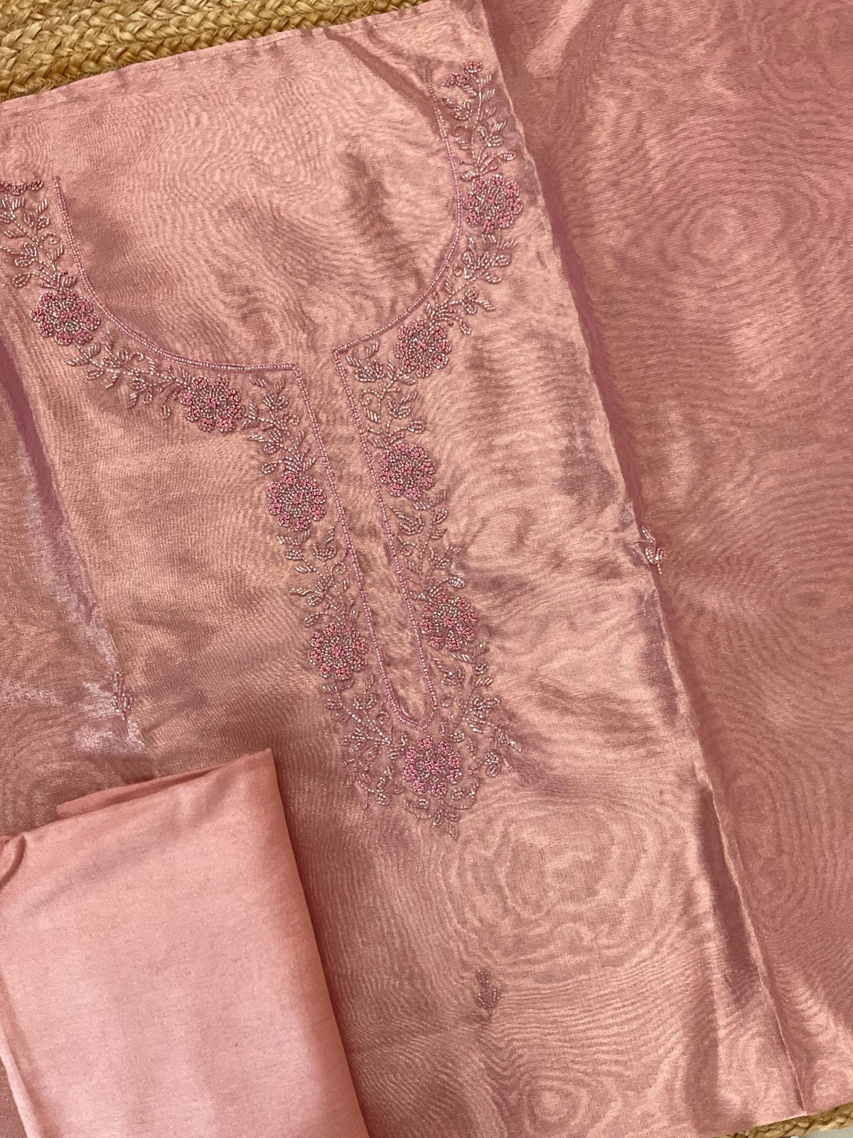 Soft Tissue Organza Embroidered Suit - Pinkish Purple