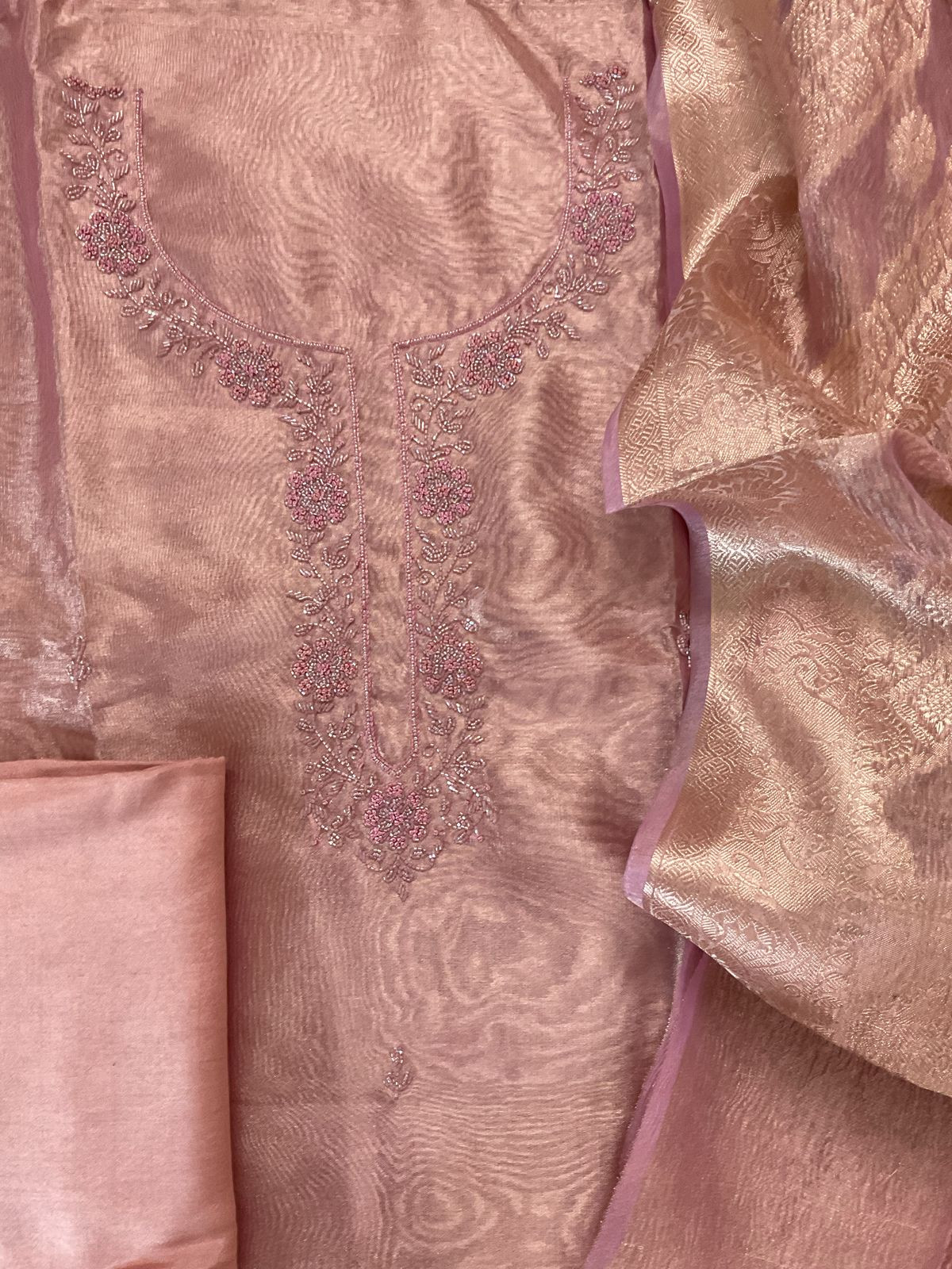 Soft Tissue Organza Embroidered Suit - Pinkish Purple