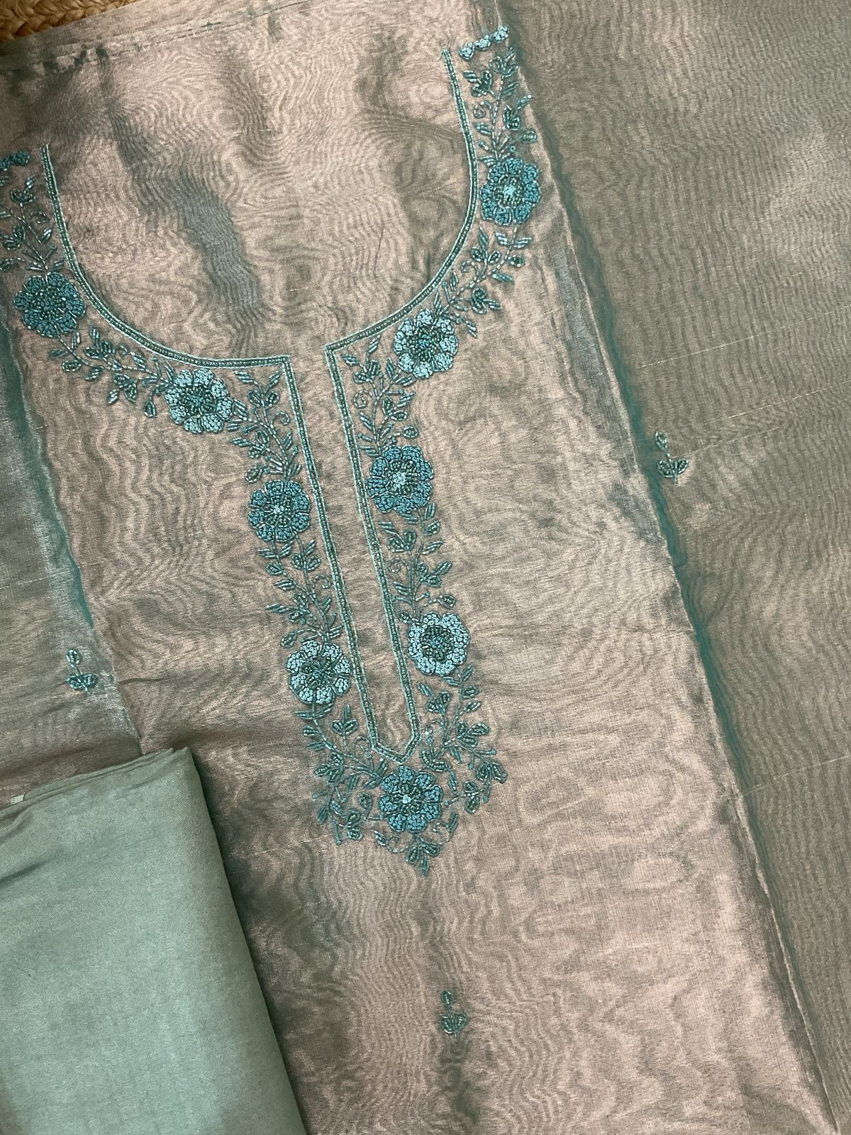 Soft Tissue Organza Embroidered Suit - Blue