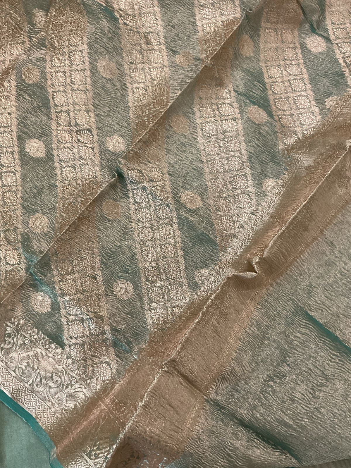 Soft Tissue Organza Embroidered Suit - Blue