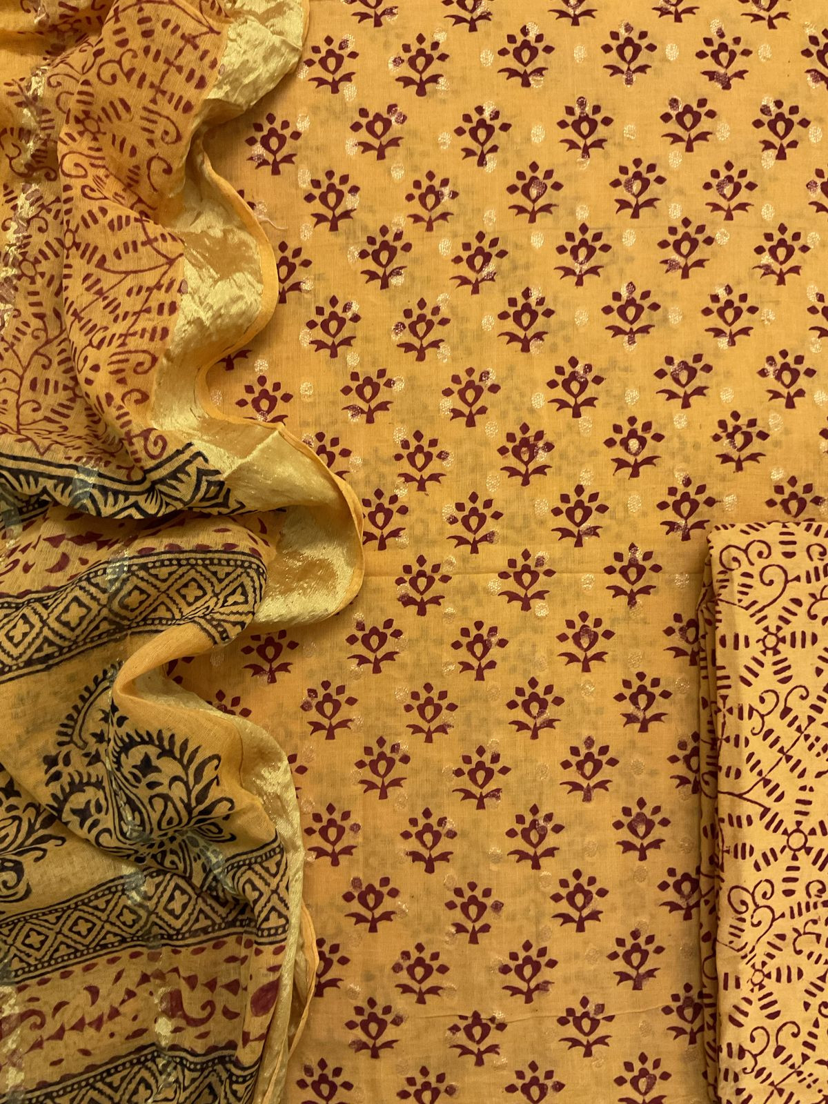 Pure Cotton Bagh Printed Banarasi Weaved Suit - Yellow
