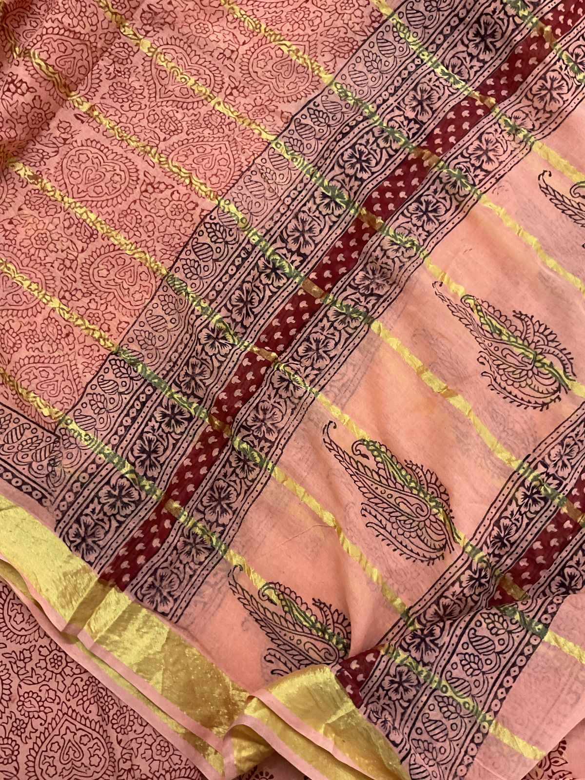 Pure Cotton Bagh Printed Banarasi Weaved Suit - Peach