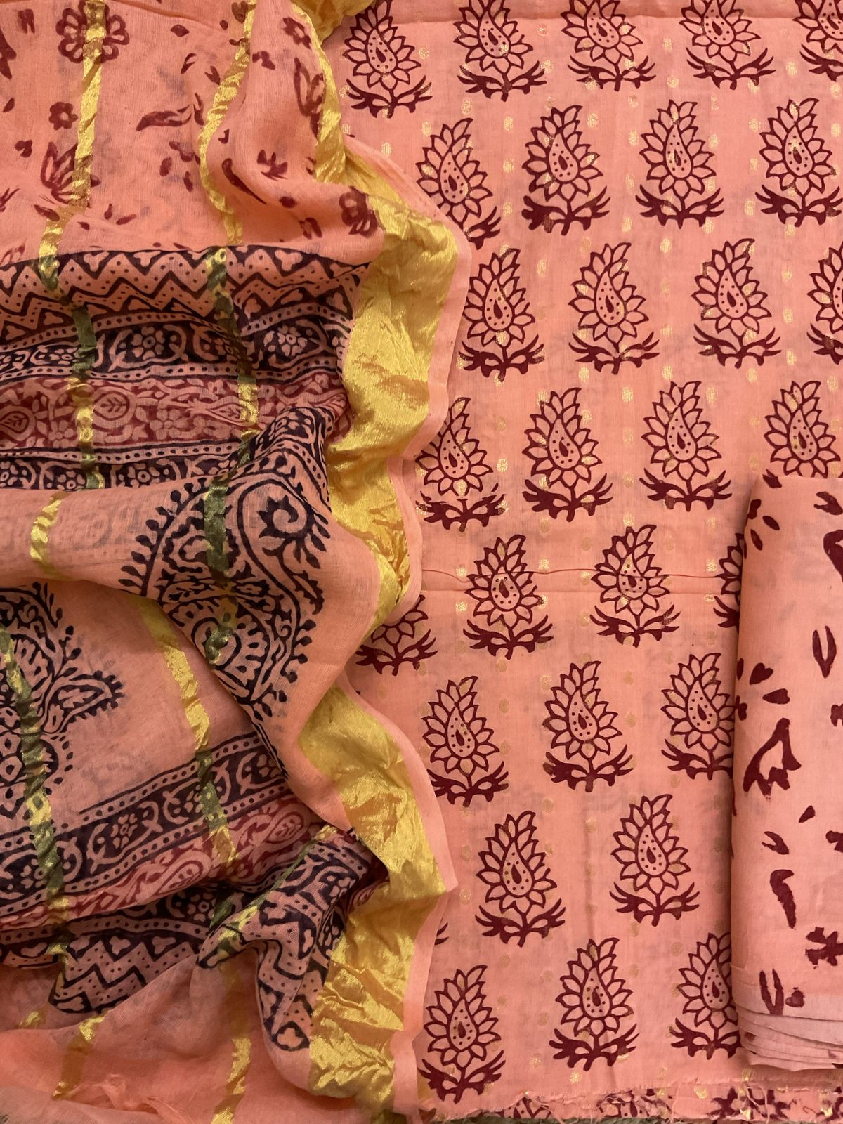 Pure Cotton Bagh Printed Banarasi Weaved Suit - Peach