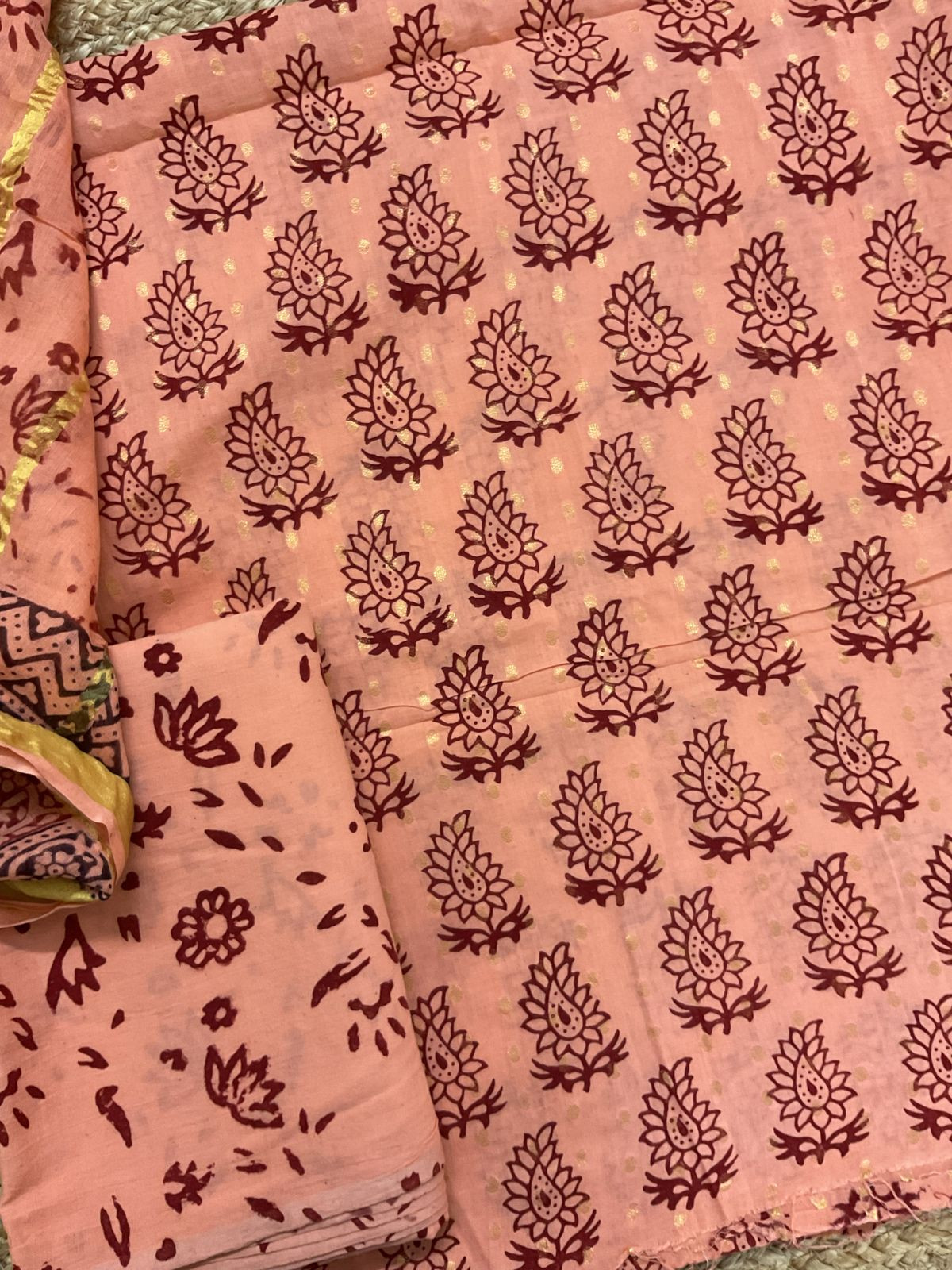 Pure Cotton Bagh Printed Banarasi Weaved Suit - Peach