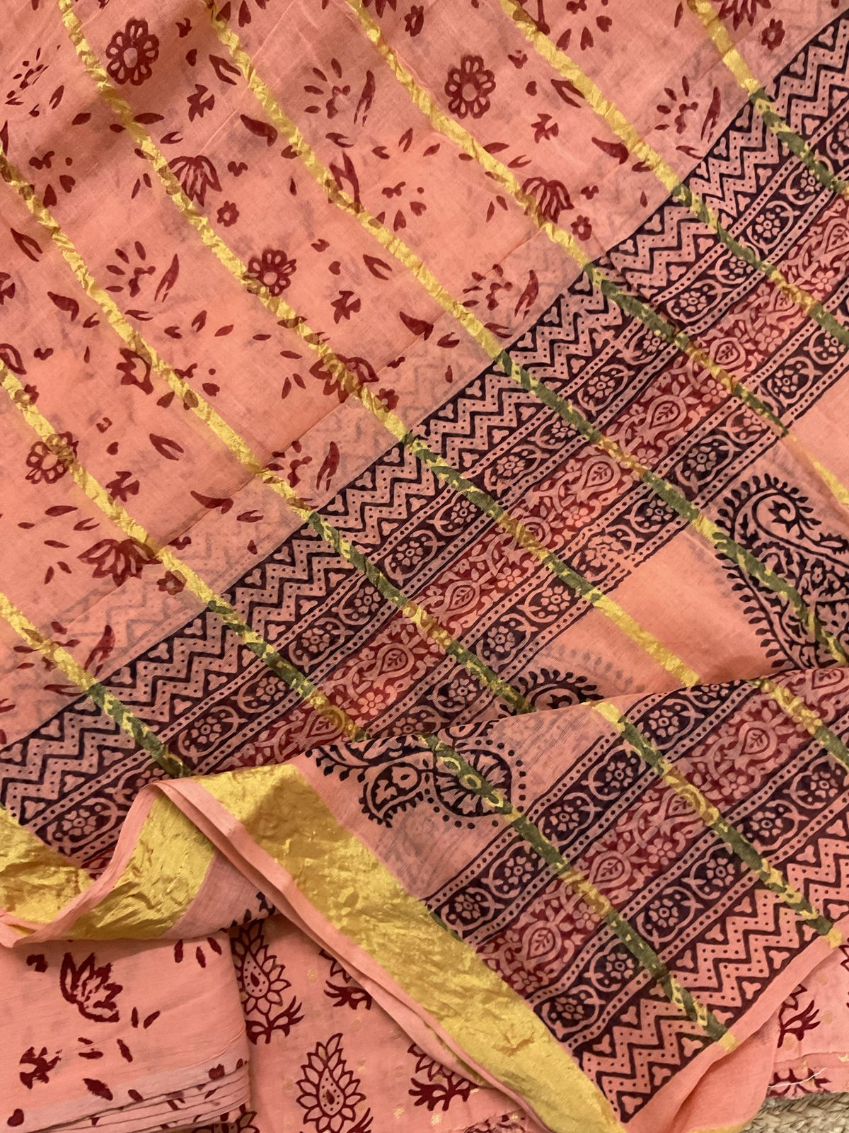 Pure Cotton Bagh Printed Banarasi Weaved Suit - Peach