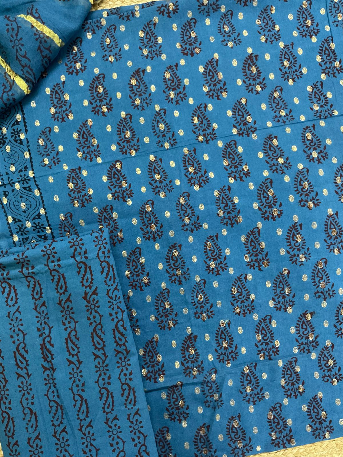 Pure Cotton Bagh Printed Banarasi Weaved Suit - Blue