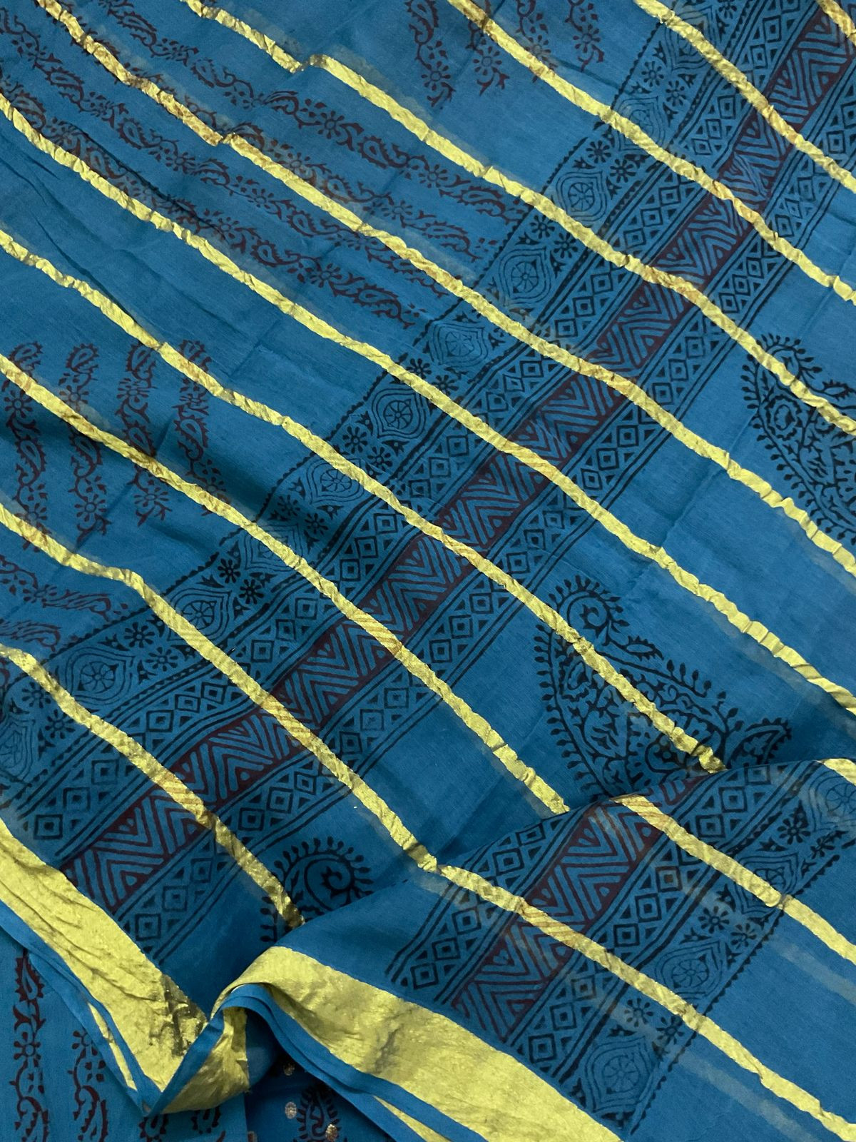 Pure Cotton Bagh Printed Banarasi Weaved Suit - Blue