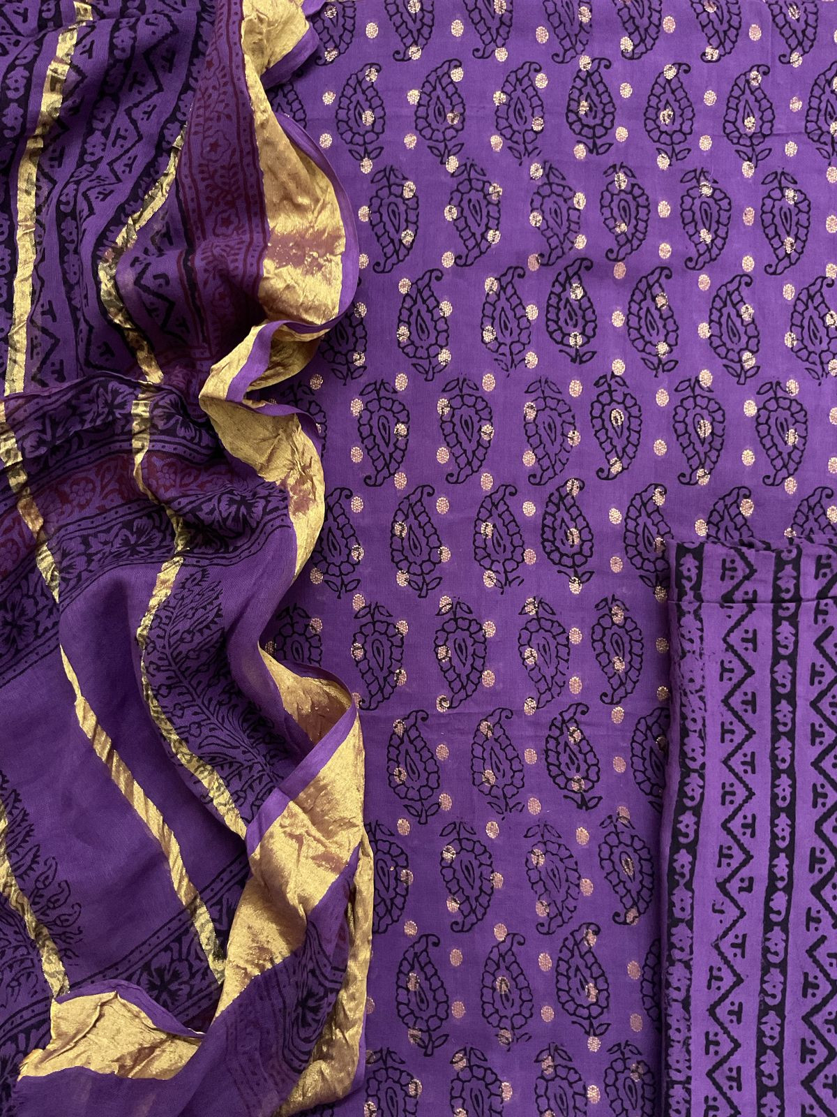 Pure Cotton Bagh Printed Banarasi Weaved Suit - Purple