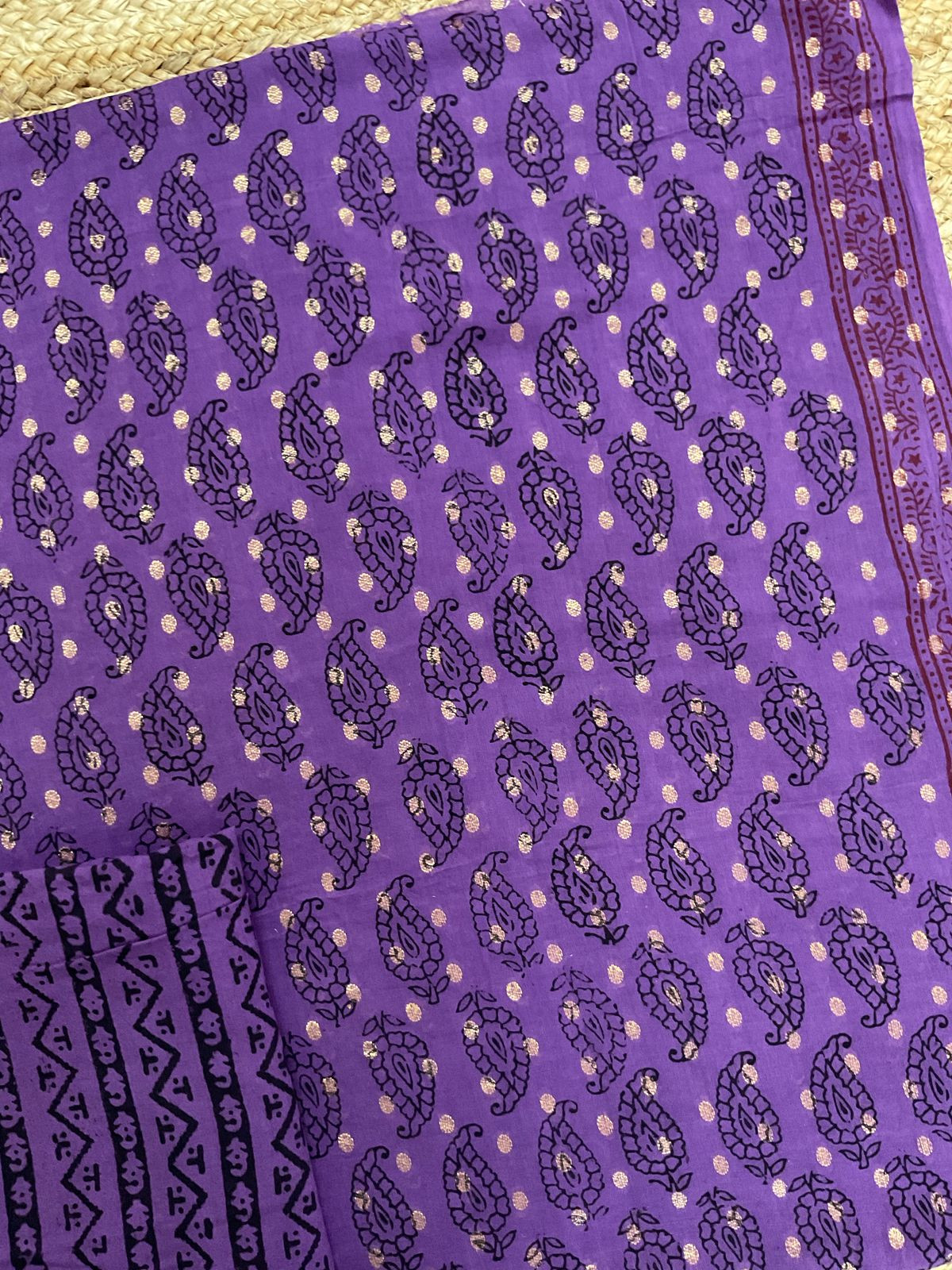 Pure Cotton Bagh Printed Banarasi Weaved Suit - Purple