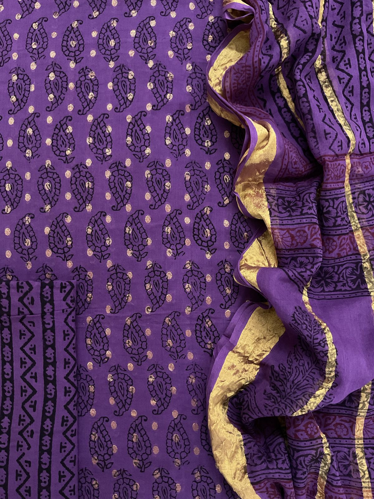 Pure Cotton Bagh Printed Banarasi Weaved Suit - Purple