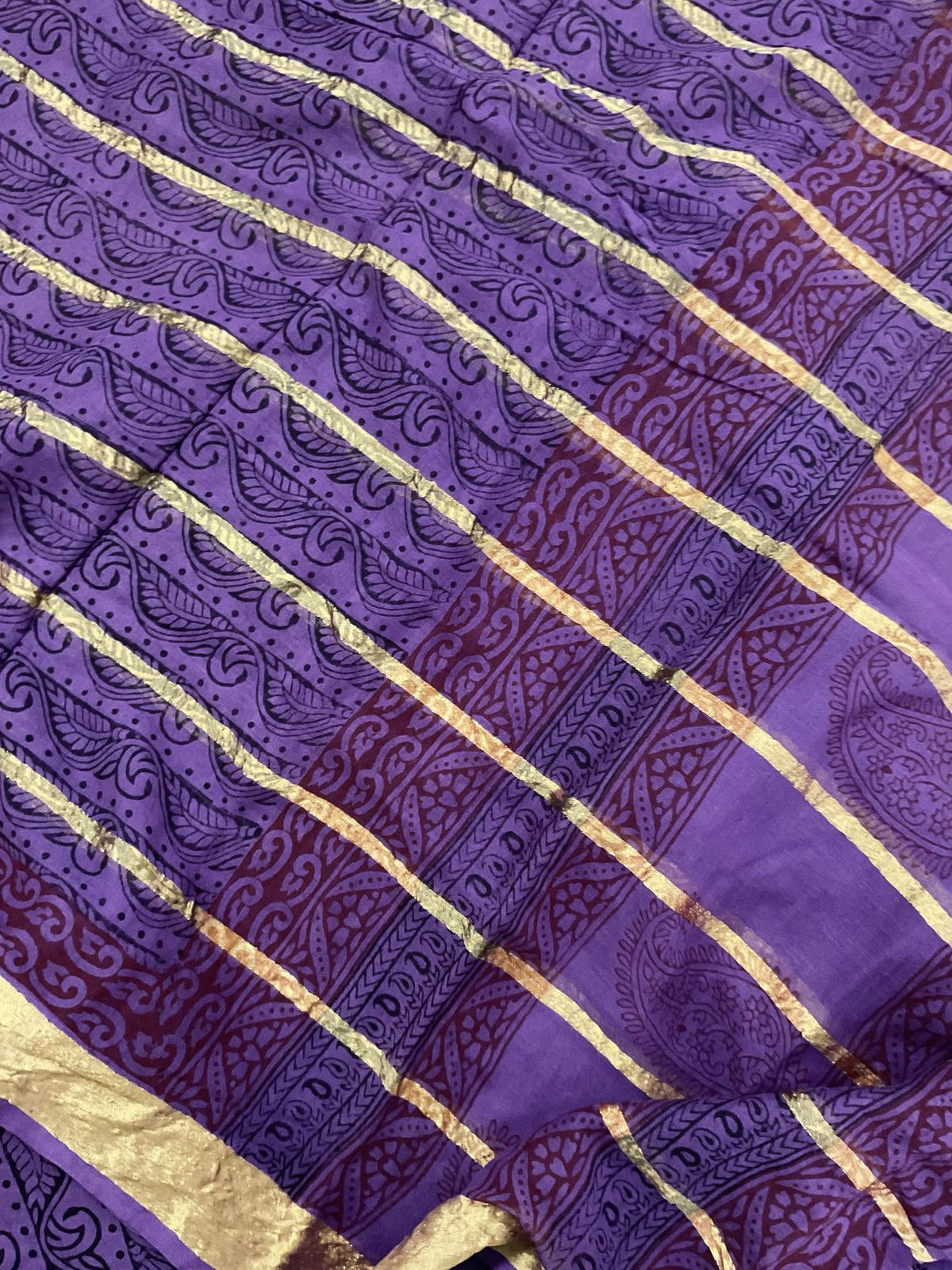 Pure Cotton Bagh Printed Banarasi Weaved Suit - Purple