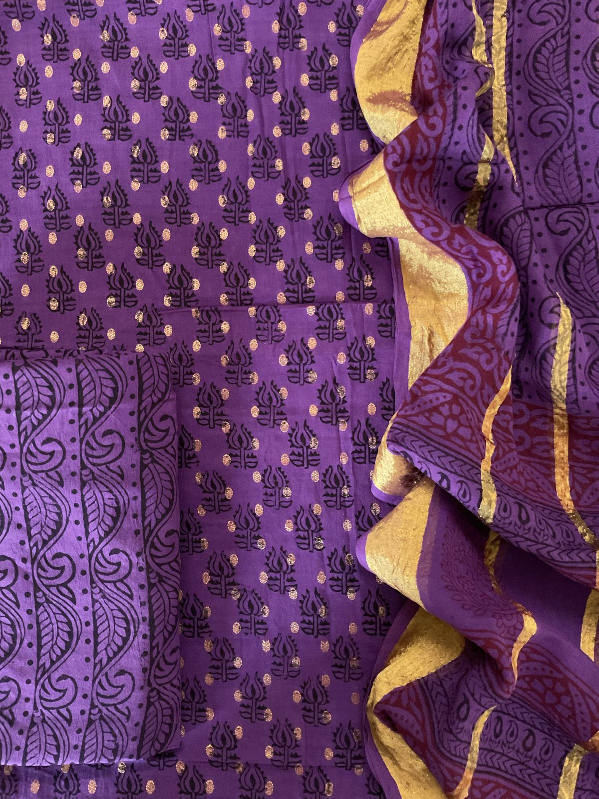 Pure Cotton Bagh Printed Banarasi Weaved Suit - Purple