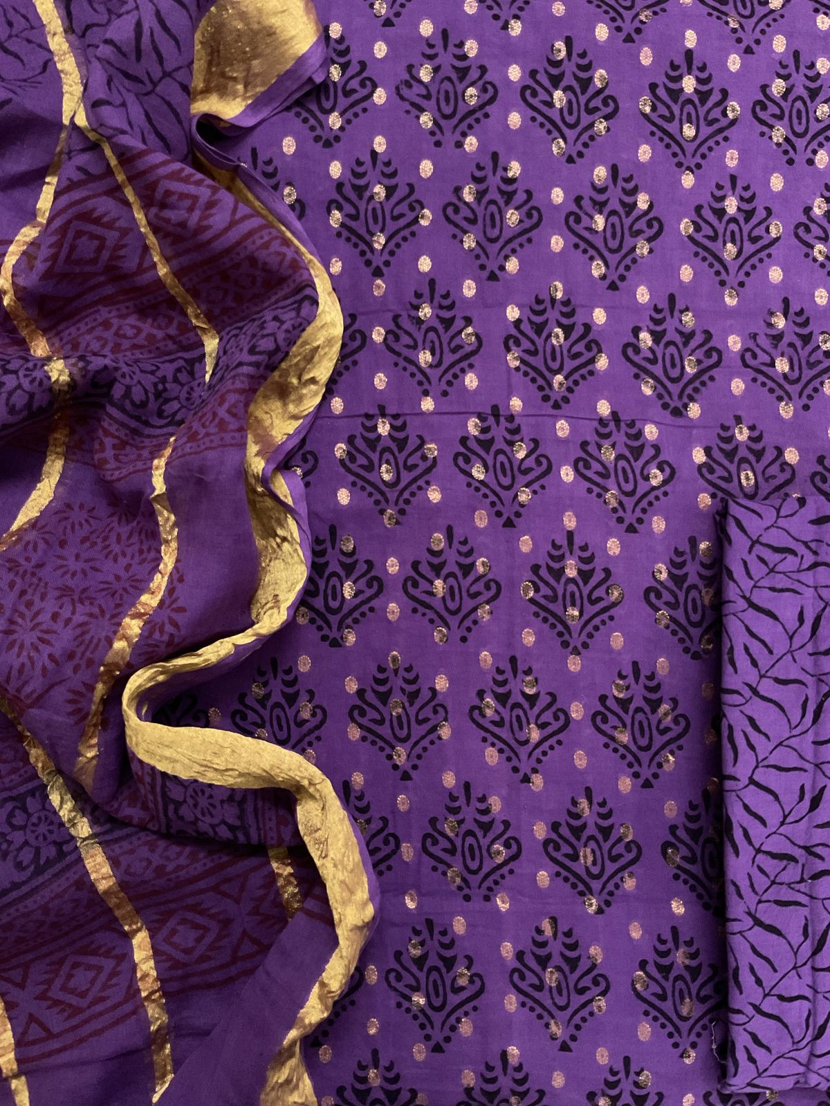 Pure Cotton Bagh Printed Banarasi Weaved Suit - Purple