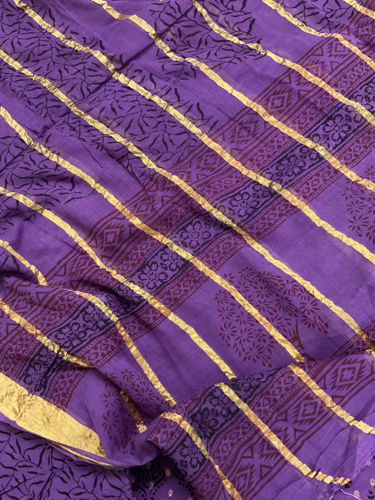Pure Cotton Bagh Printed Banarasi Weaved Suit - Purple