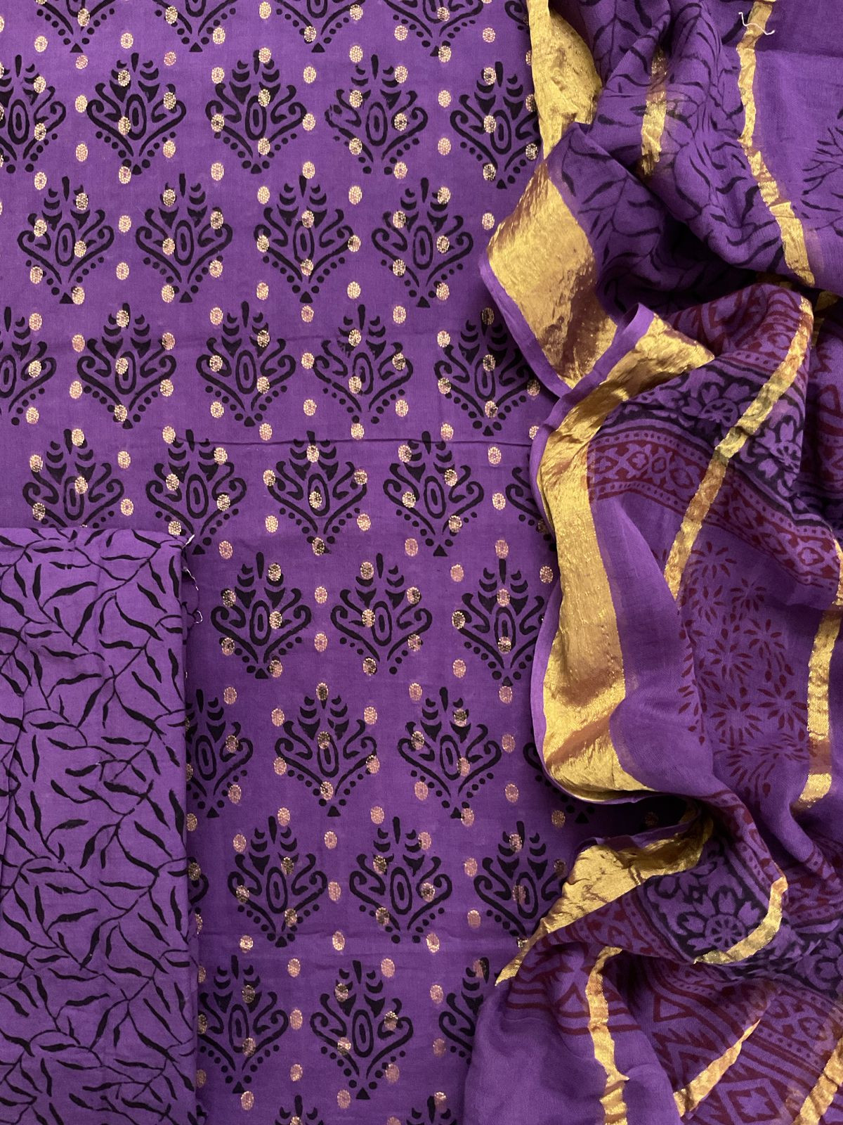 Pure Cotton Bagh Printed Banarasi Weaved Suit - Purple