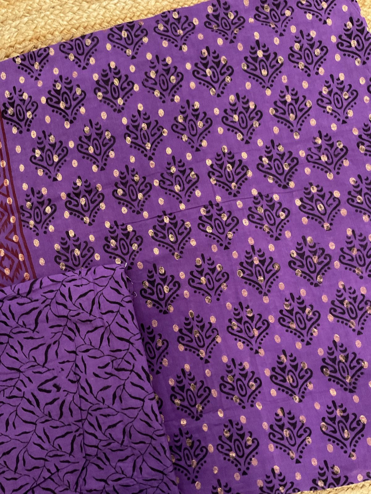 Pure Cotton Bagh Printed Banarasi Weaved Suit - Purple