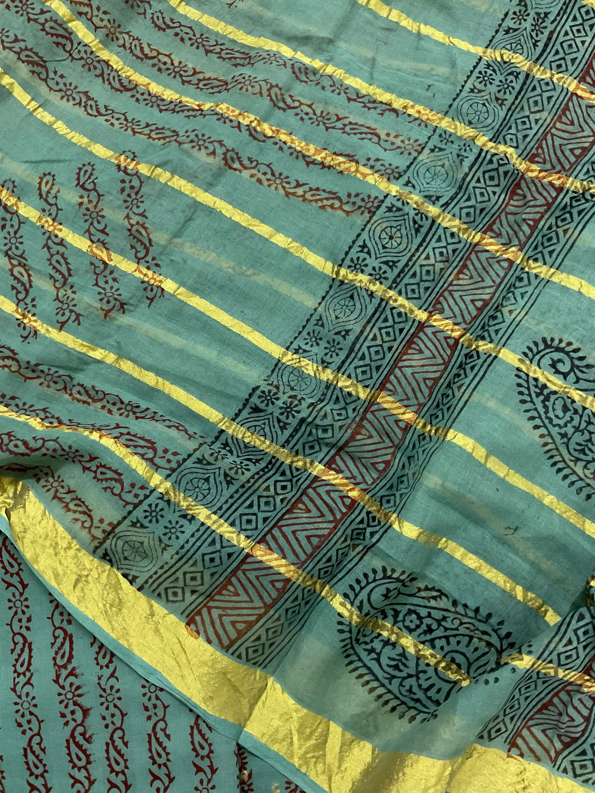 Pure Cotton Bagh Printed Banarasi Weaved Suit - Green