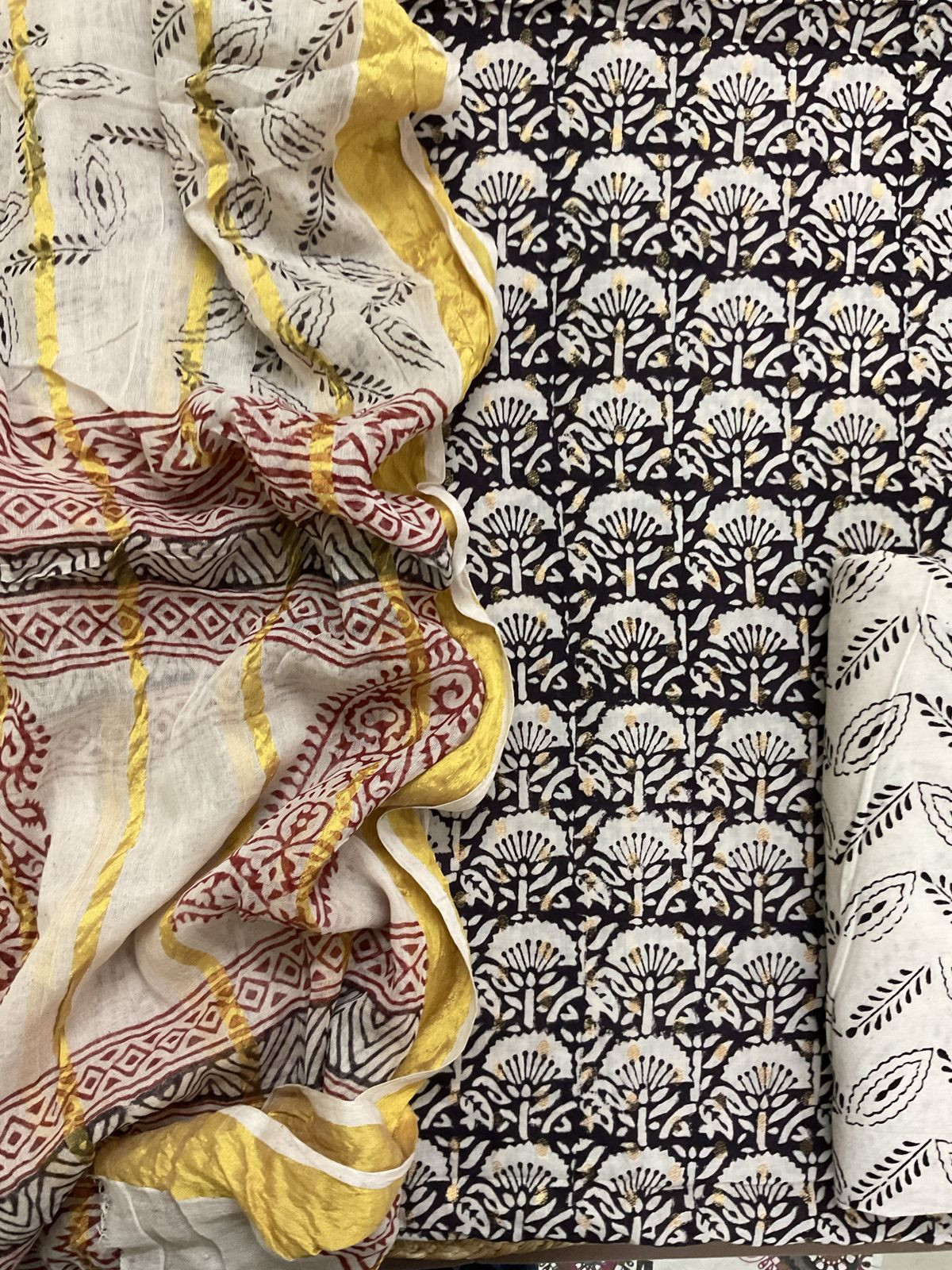 Pure Cotton Bagh Printed Banarasi Weaved Suit - Black