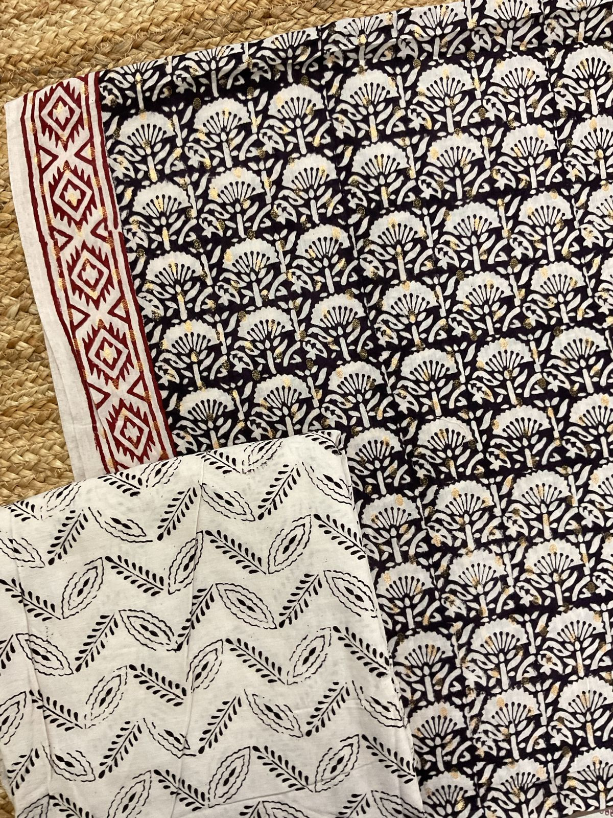 Pure Cotton Bagh Printed Banarasi Weaved Suit - Black