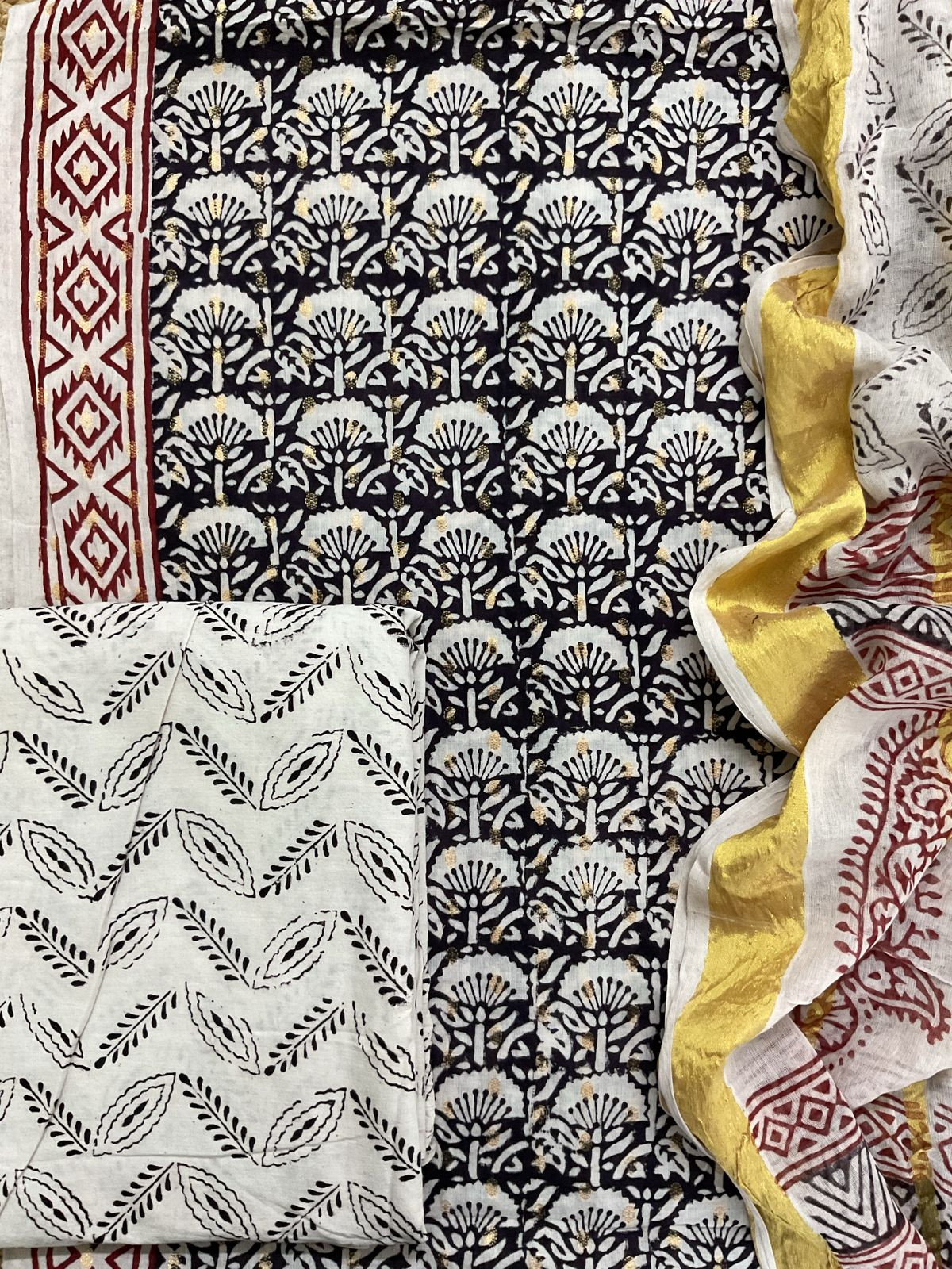 Pure Cotton Bagh Printed Banarasi Weaved Suit - Black