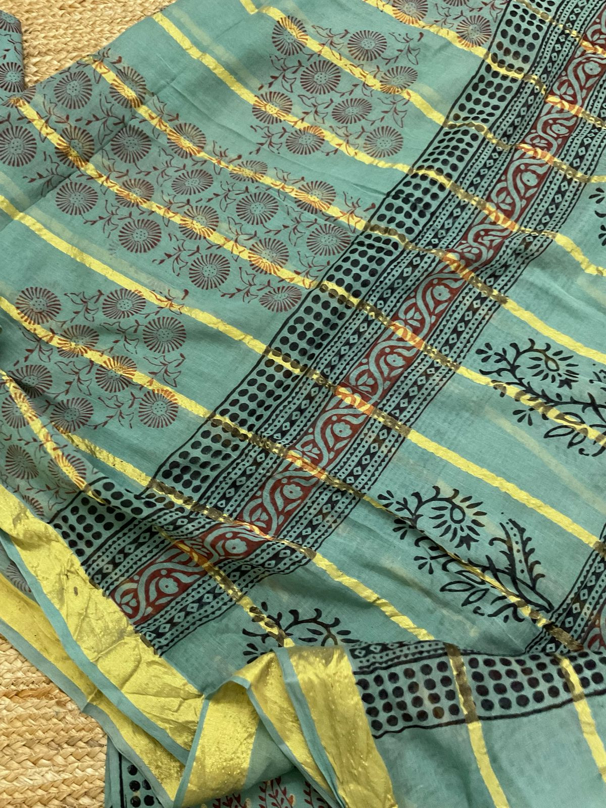 Pure Cotton Bagh Printed Banarasi Weaved Suit - Green