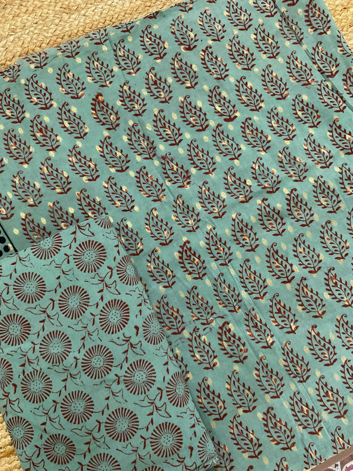 Pure Cotton Bagh Printed Banarasi Weaved Suit - Green