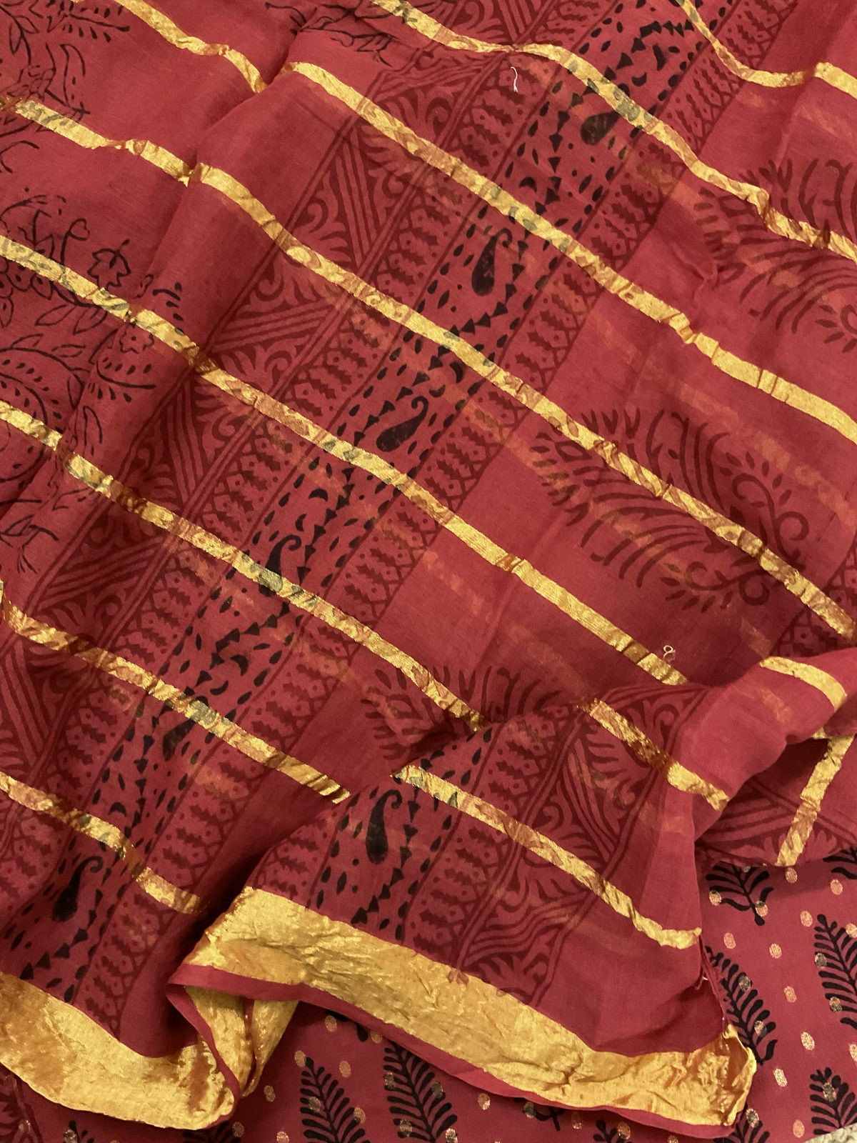 Pure Cotton Bagh Printed Banarasi Weaved Suit - Brick Red