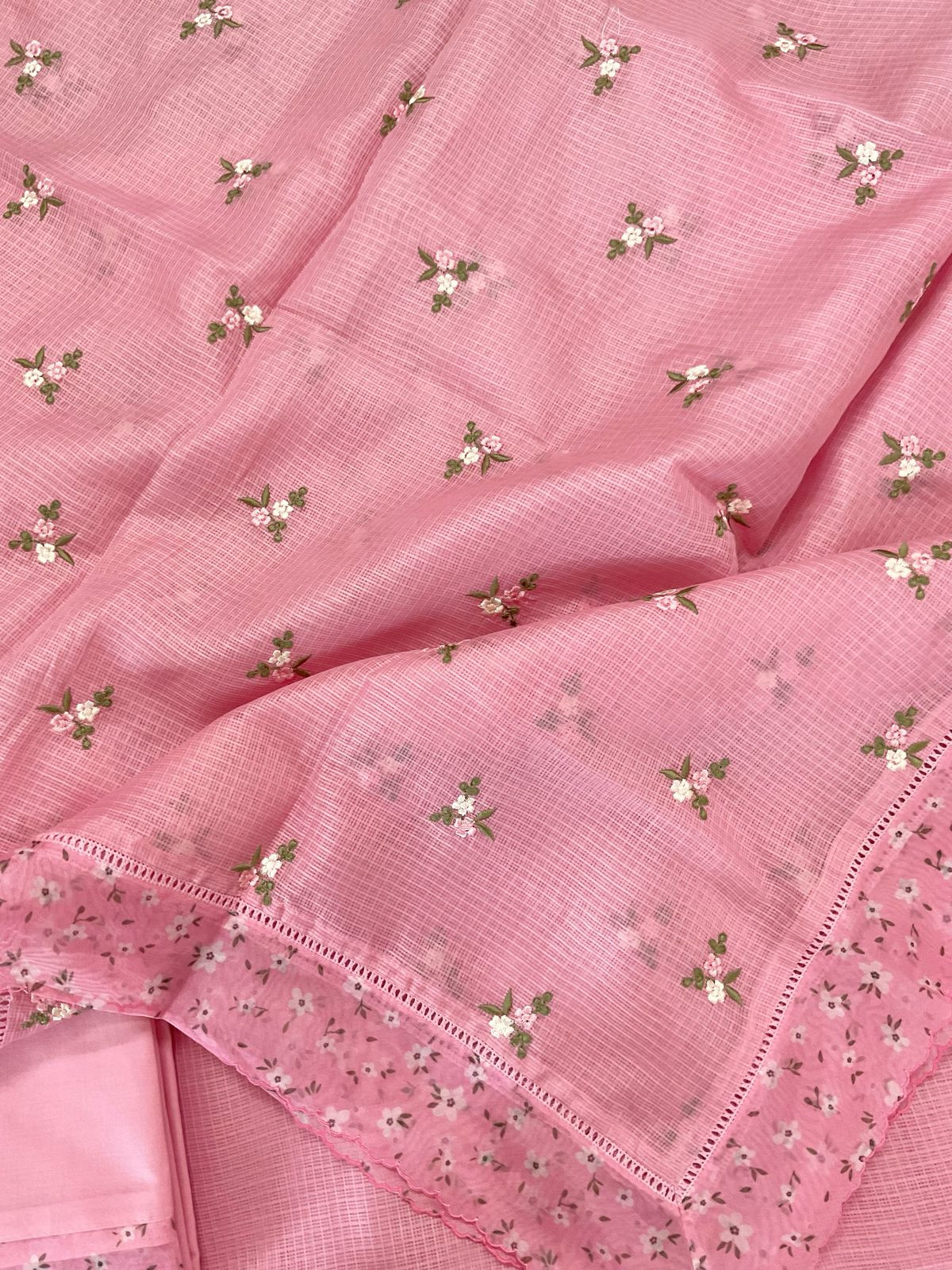 Soft Kota Silk Embroidered Suit - Pink