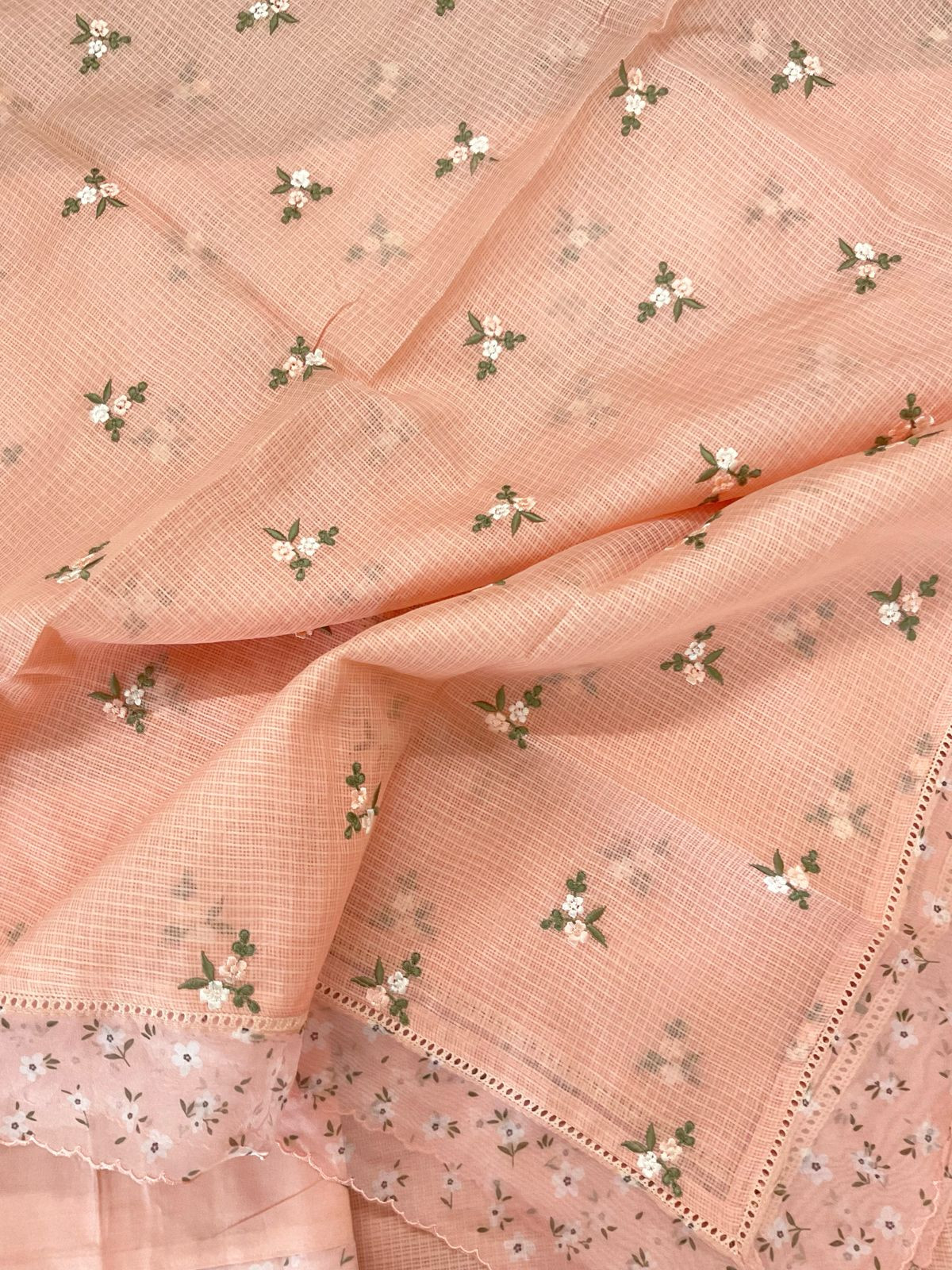 Soft Kota Silk Embroidered Suit - Peach