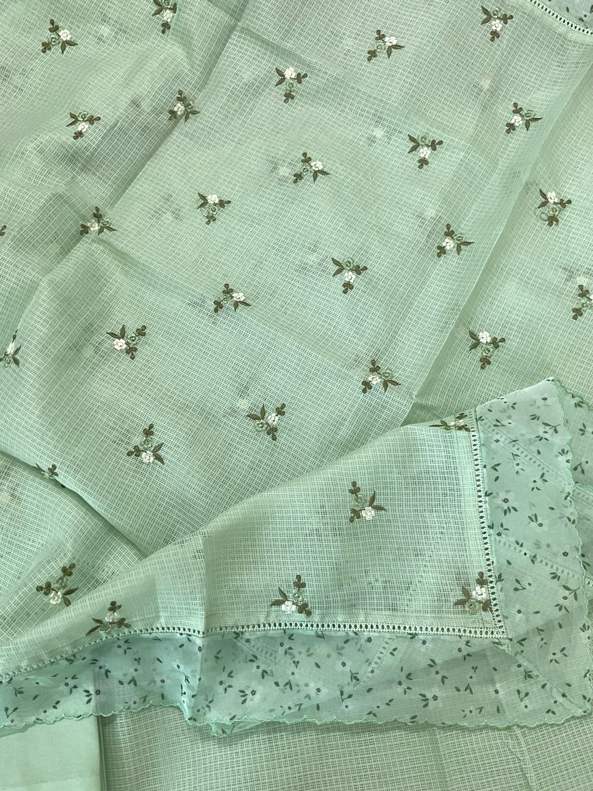 Soft Kota Silk Embroidered Suit - Green