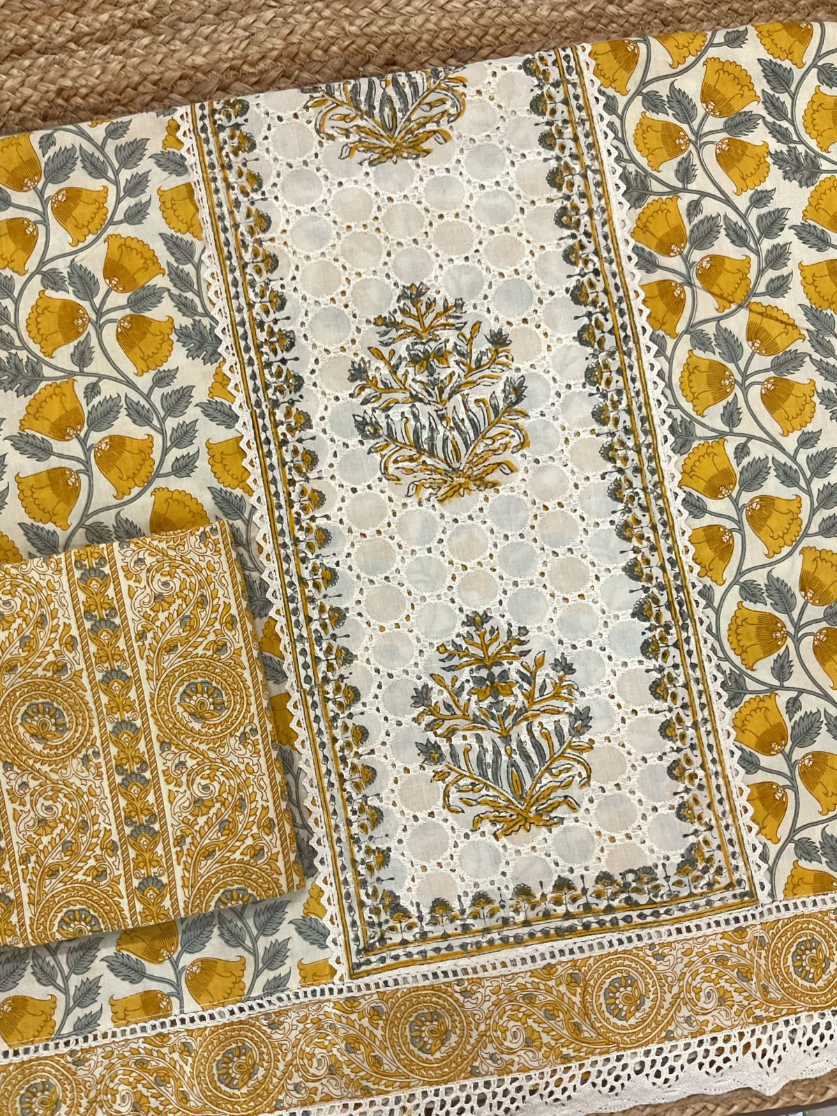 Pure Cotton Printed Embroidered Suit - Yellow