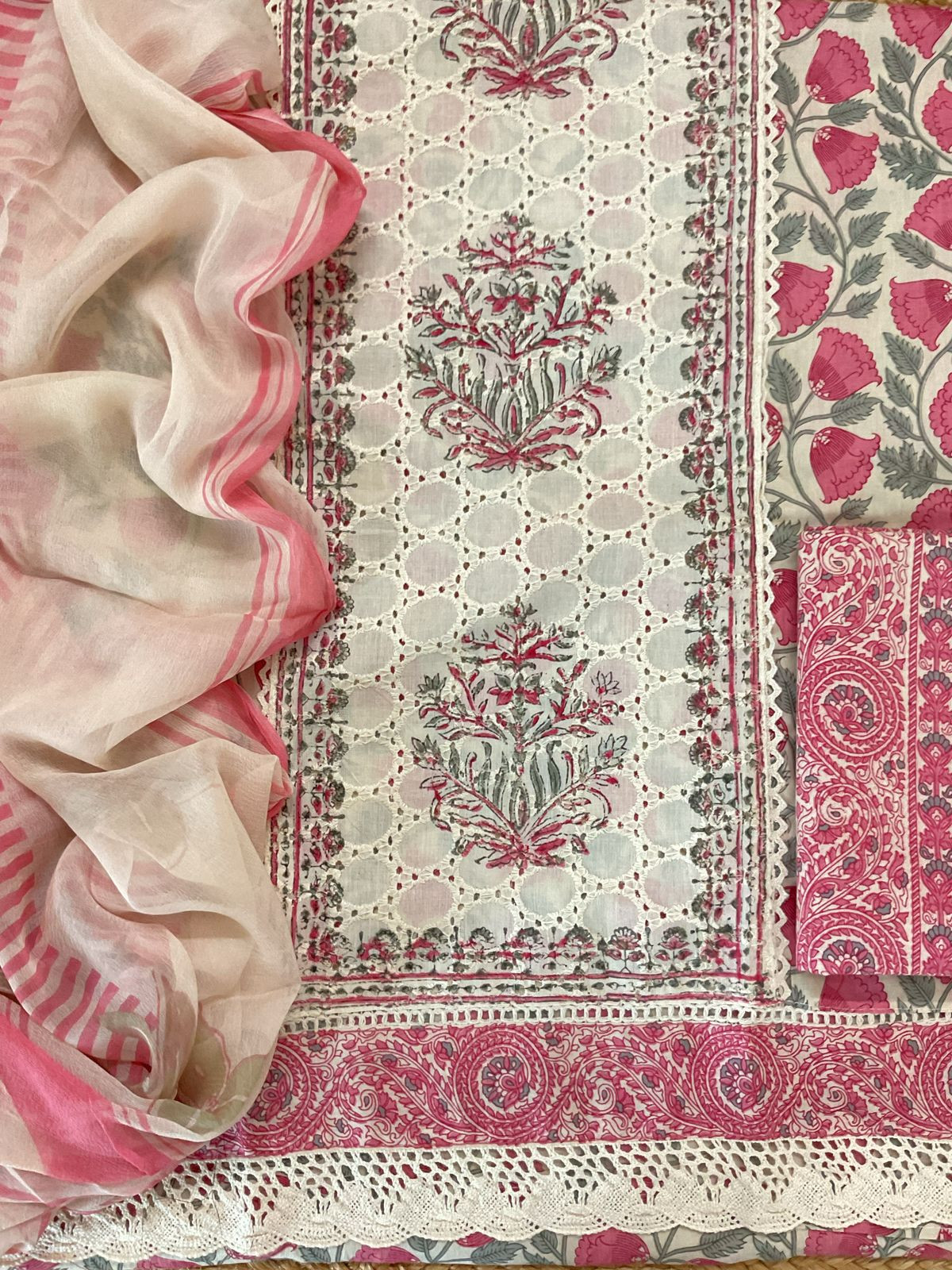 Pure Cotton Printed Embroidered Suit - Pink