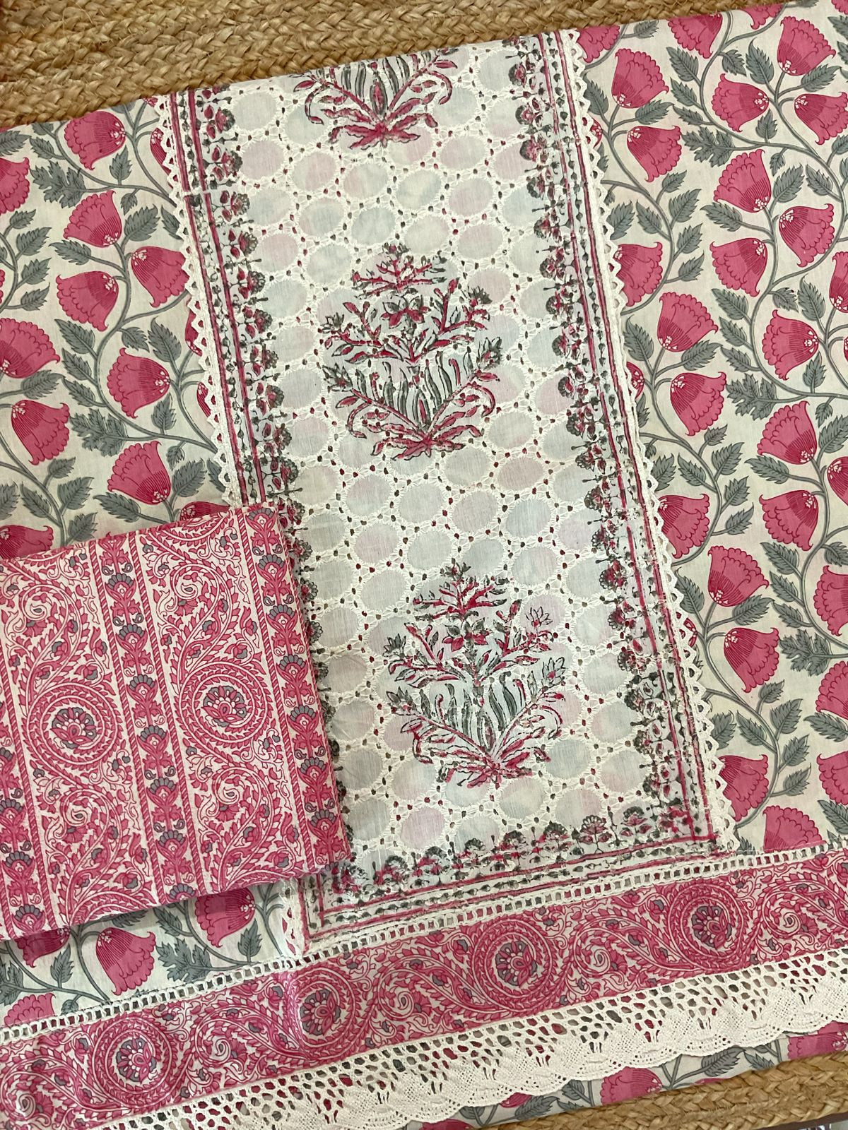 Pure Cotton Printed Embroidered Suit - Pink