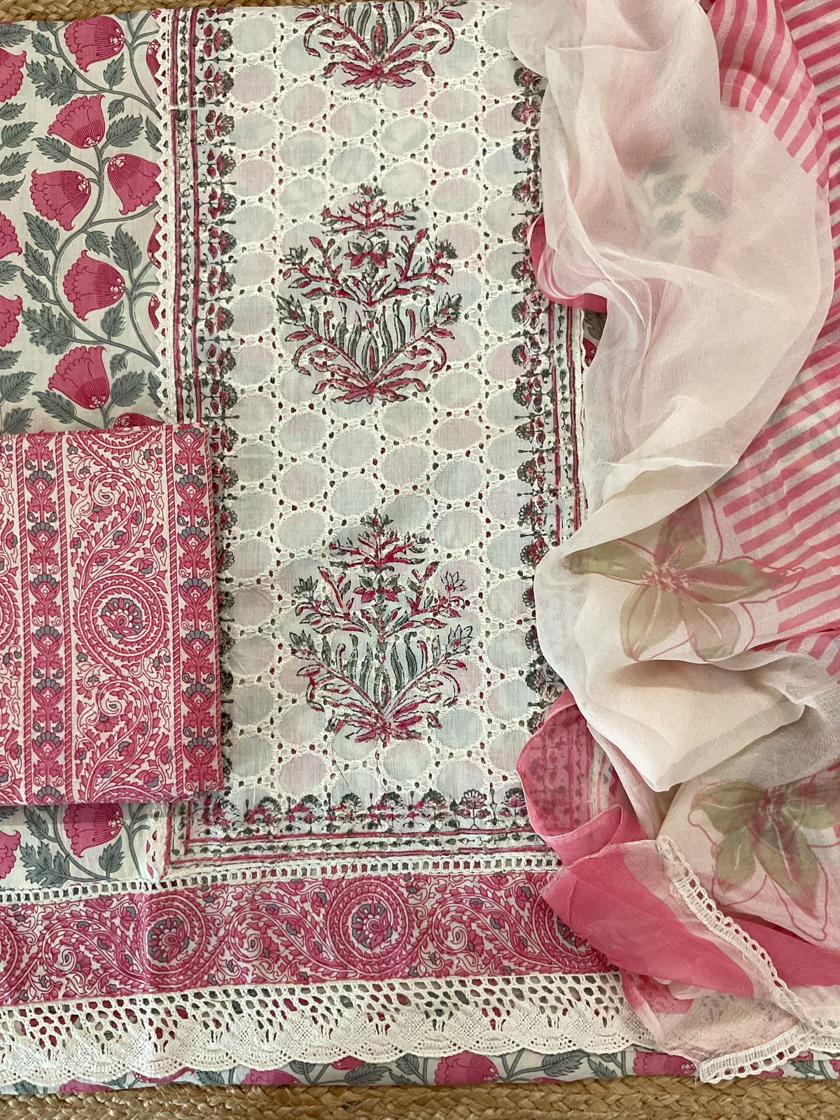 Pure Cotton Printed Embroidered Suit - Pink