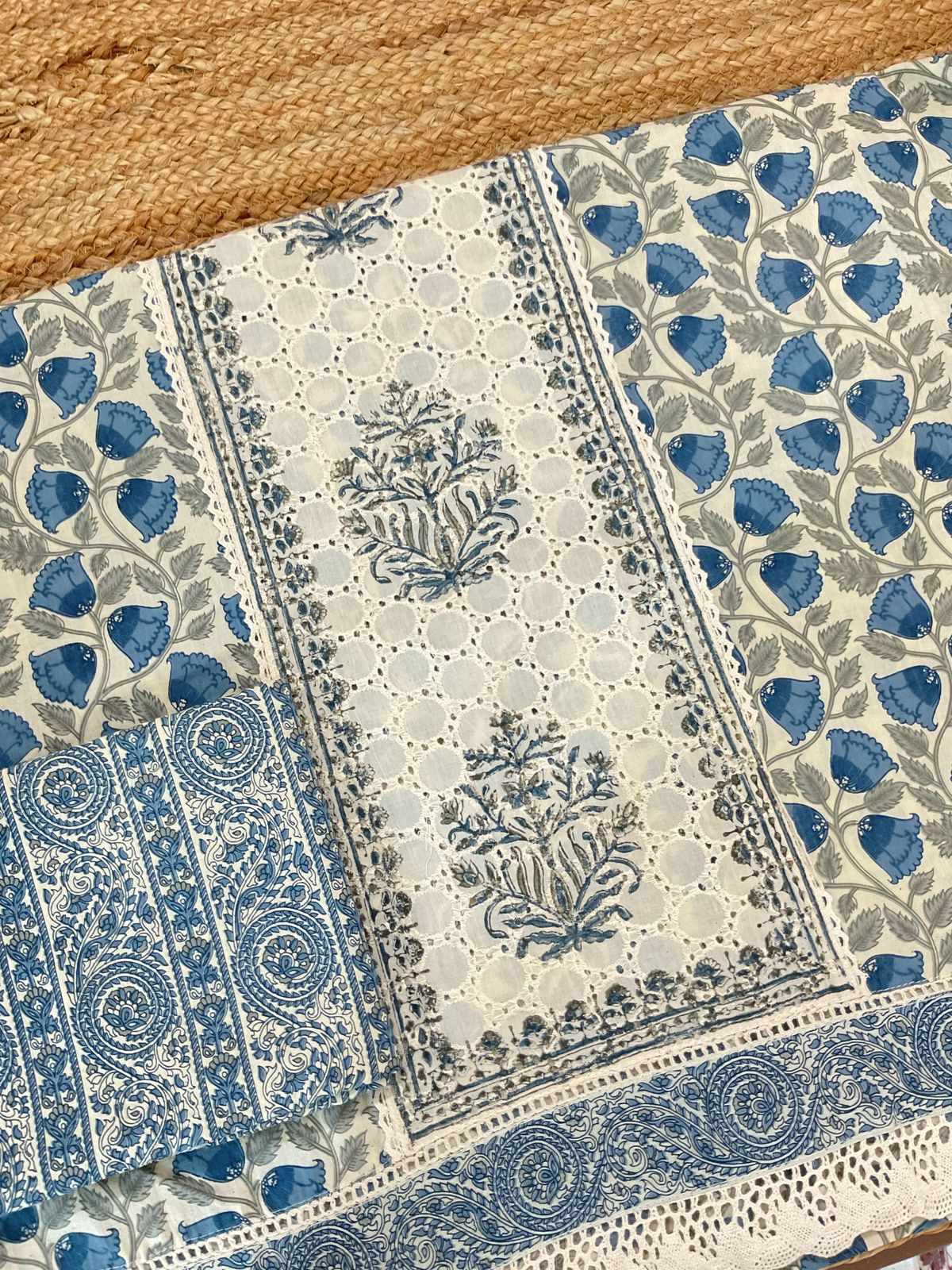 Pure Cotton Printed Embroidered Suit - Blue