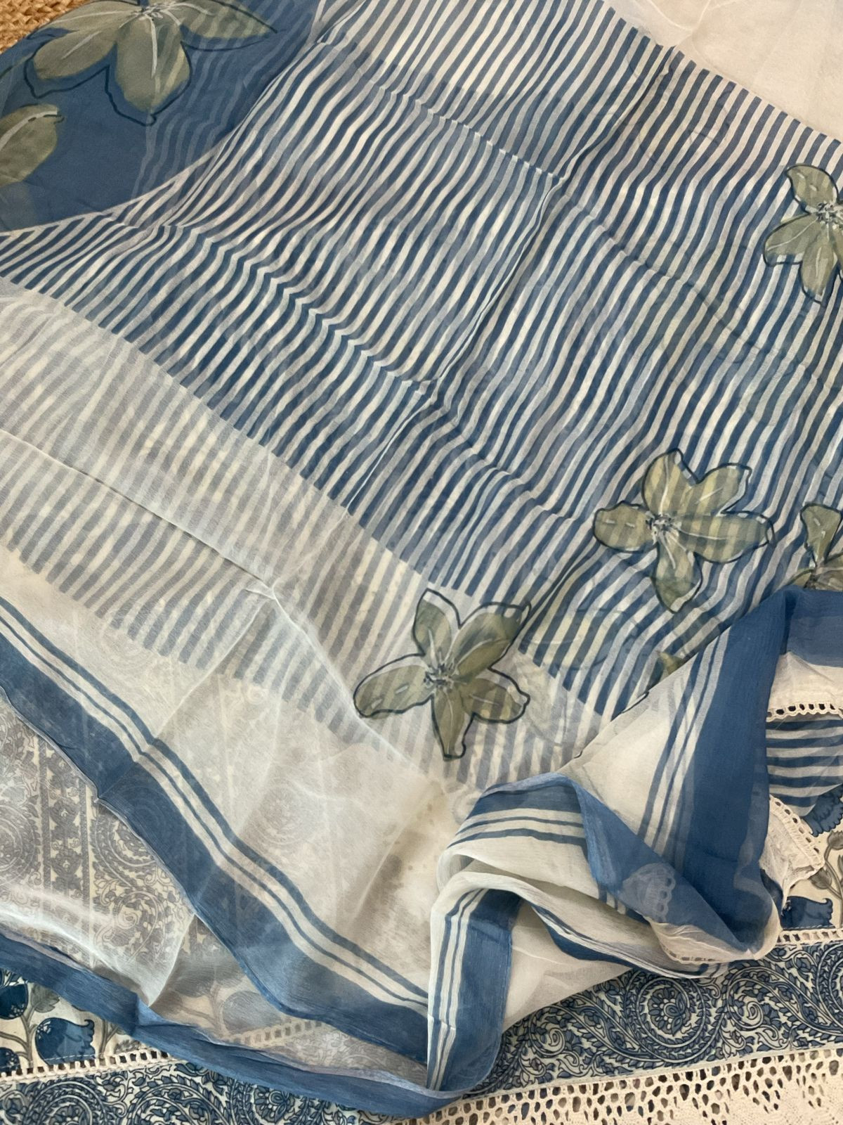 Pure Cotton Printed Embroidered Suit - Blue