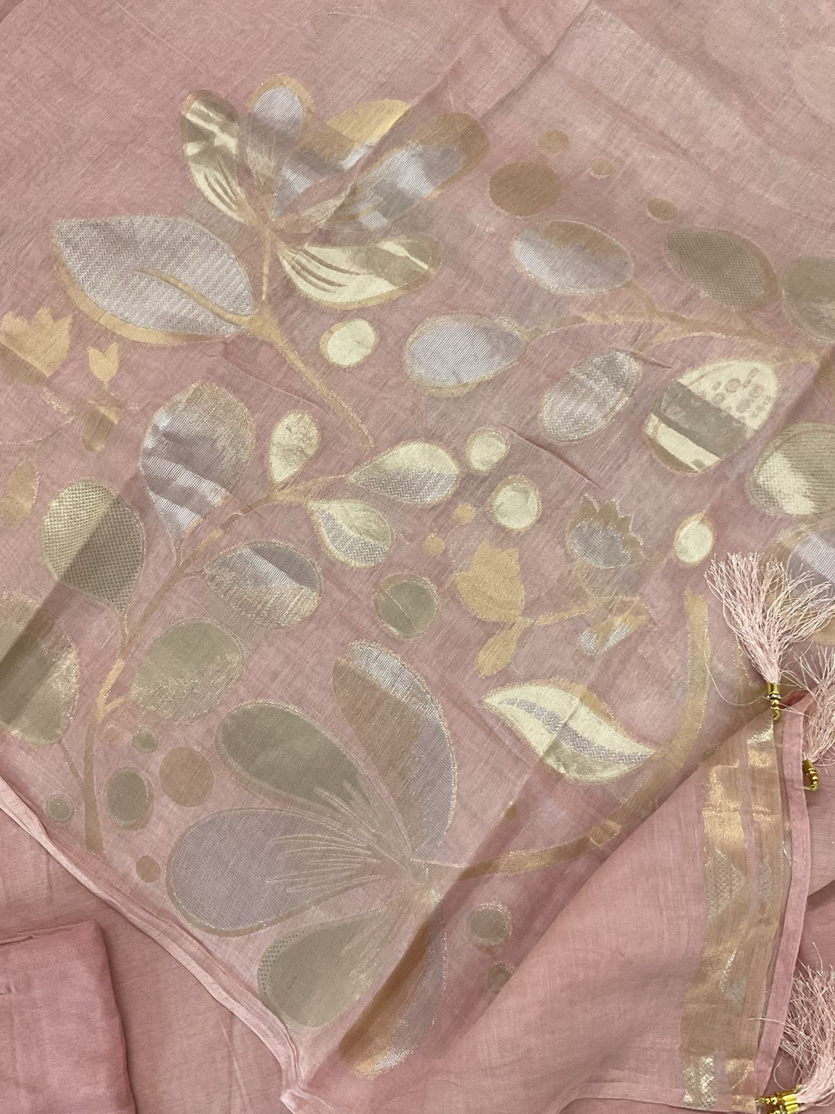 Soft Fine Chanderi Embroidered Jamdani Suit - Pinkish Peach