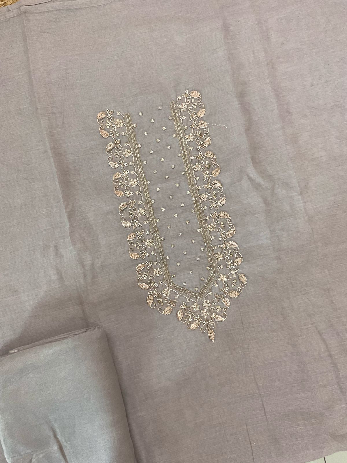 Soft Fine Chanderi Embroidered Jamdani Suit - Grey